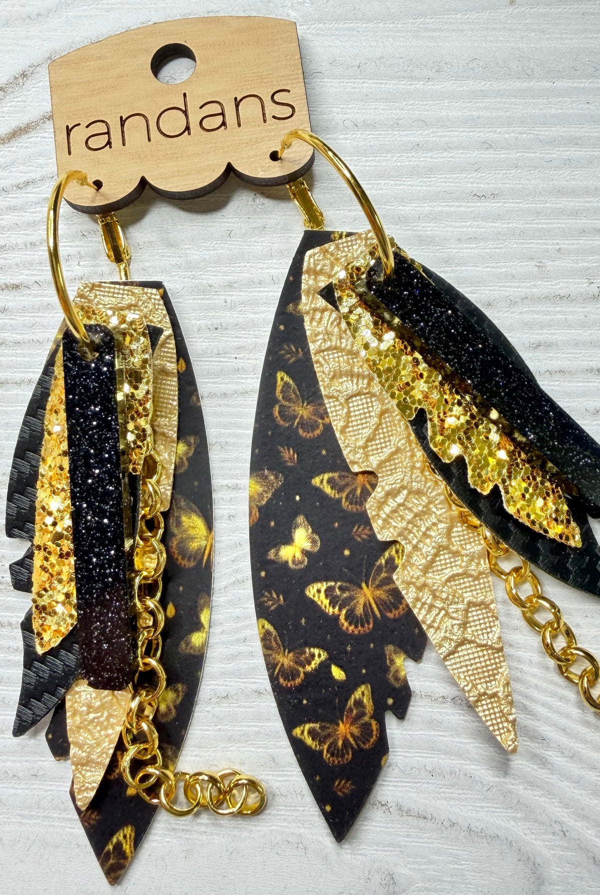 Randans fringe hoop earrings- butterflies- black gold-Presales-Dear Me Southern Boutique, located in DeRidder, Louisiana