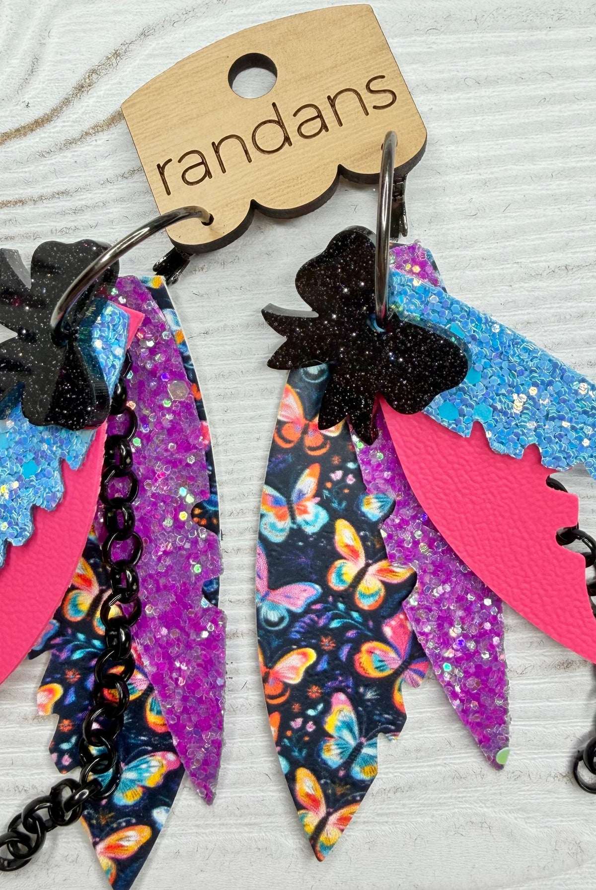 Randans fringe hoop earrings- butterflies- black rainbow-Presales-Dear Me Southern Boutique, located in DeRidder, Louisiana