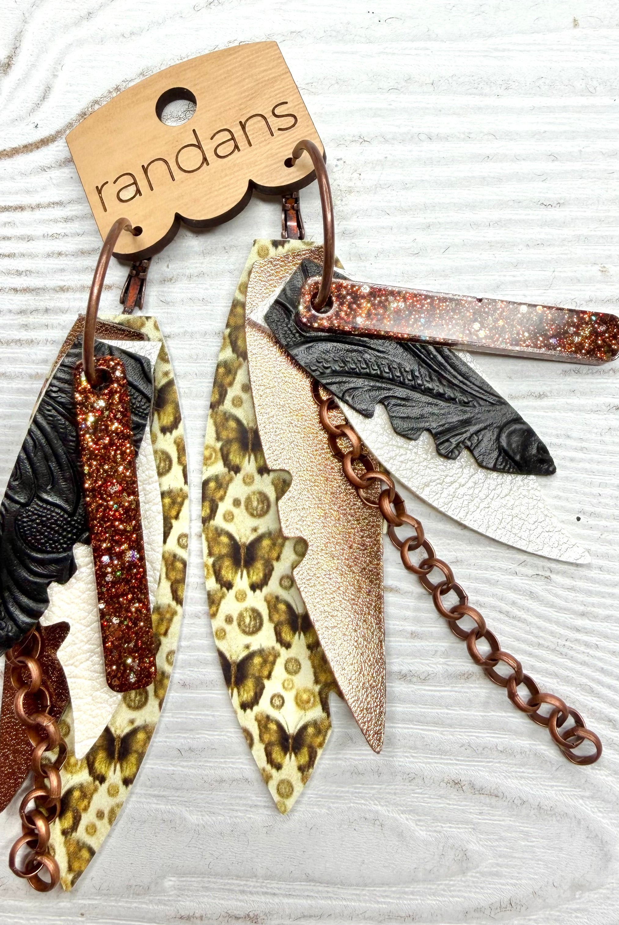 Randans fringe hoop earrings- butterflies- brown-Dear Me Southern Boutique, located in DeRidder, Louisiana