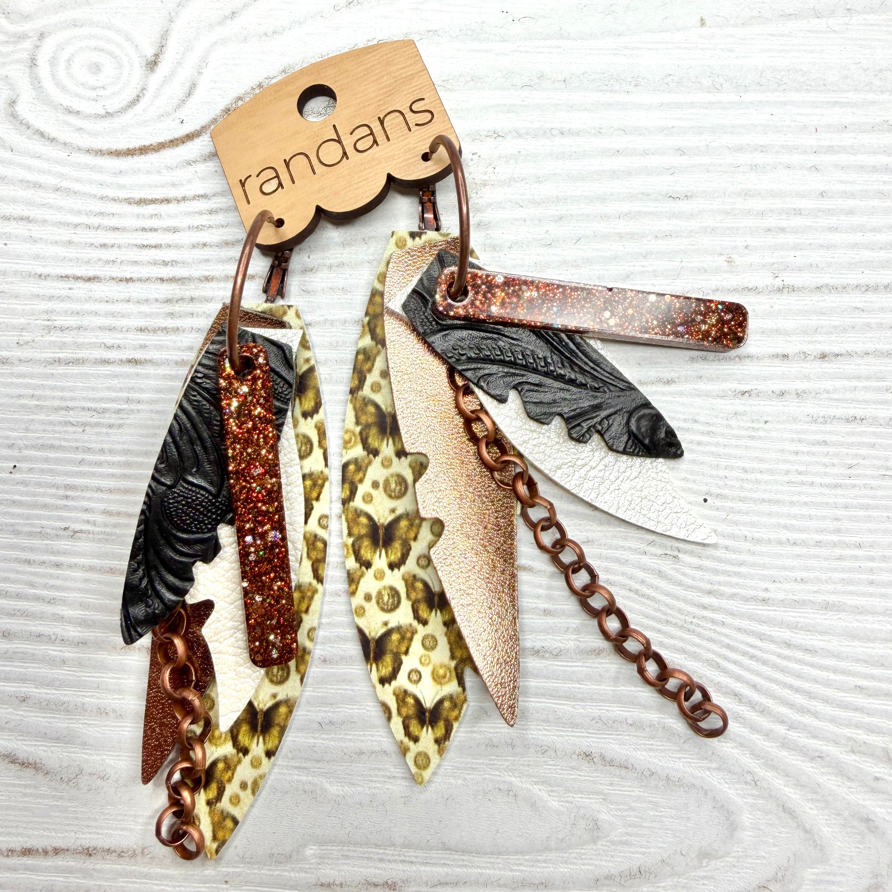 Randans fringe hoop earrings- butterflies- brown-Dear Me Southern Boutique, located in DeRidder, Louisiana