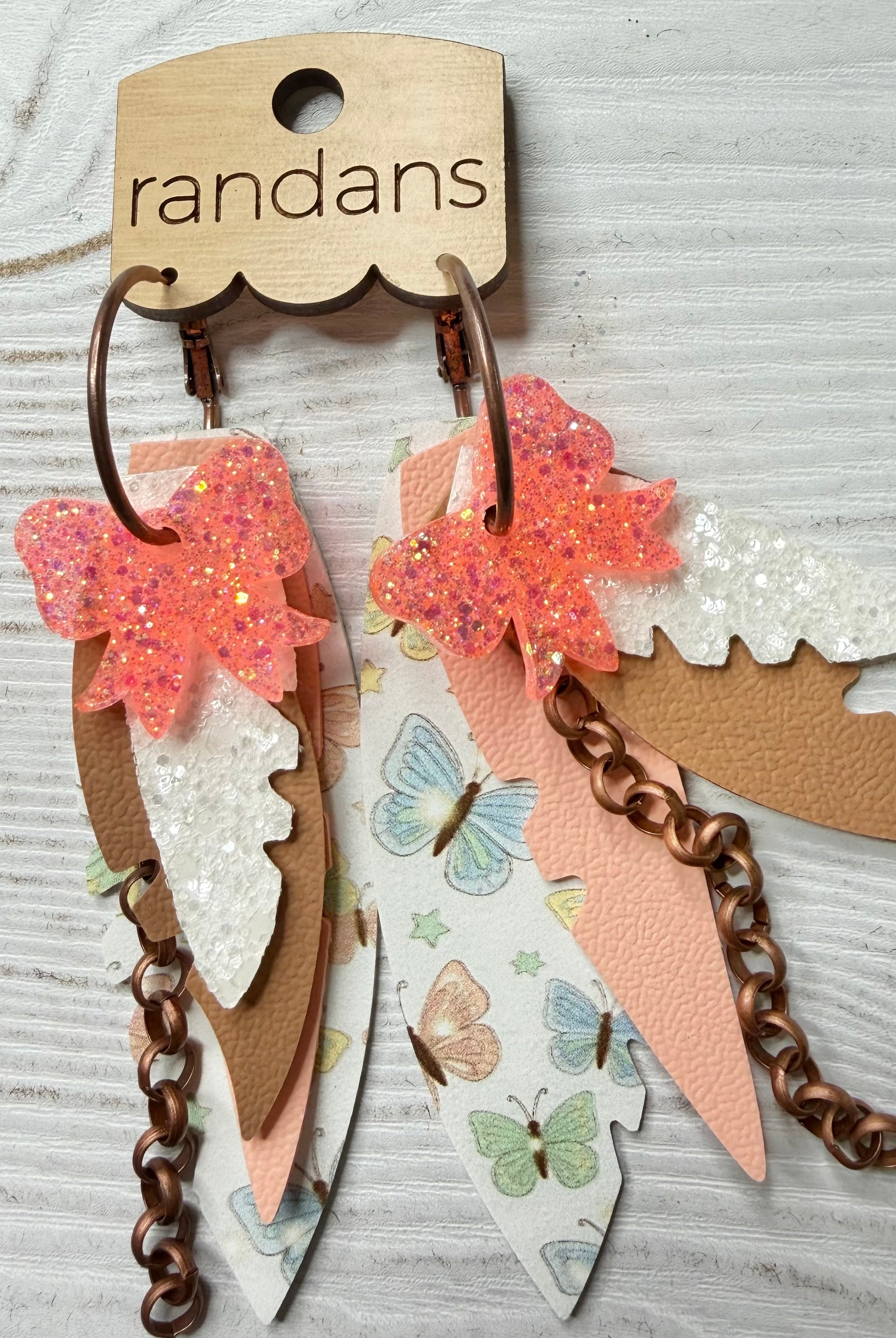 Randans fringe hoop earrings- butterflies- coral-Dear Me Southern Boutique, located in DeRidder, Louisiana