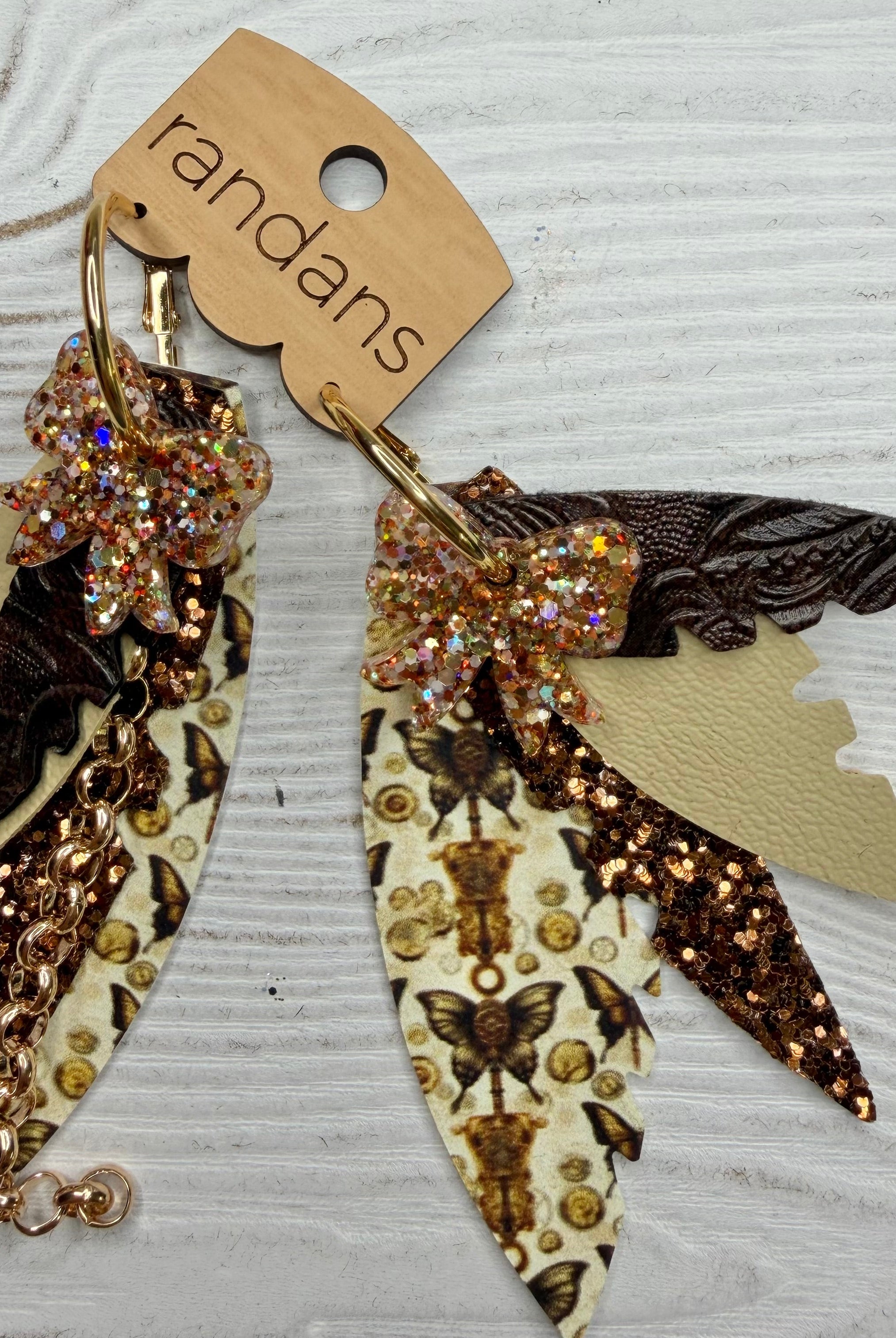 Randans fringe hoop earrings- butterflies- gold-Dear Me Southern Boutique, located in DeRidder, Louisiana