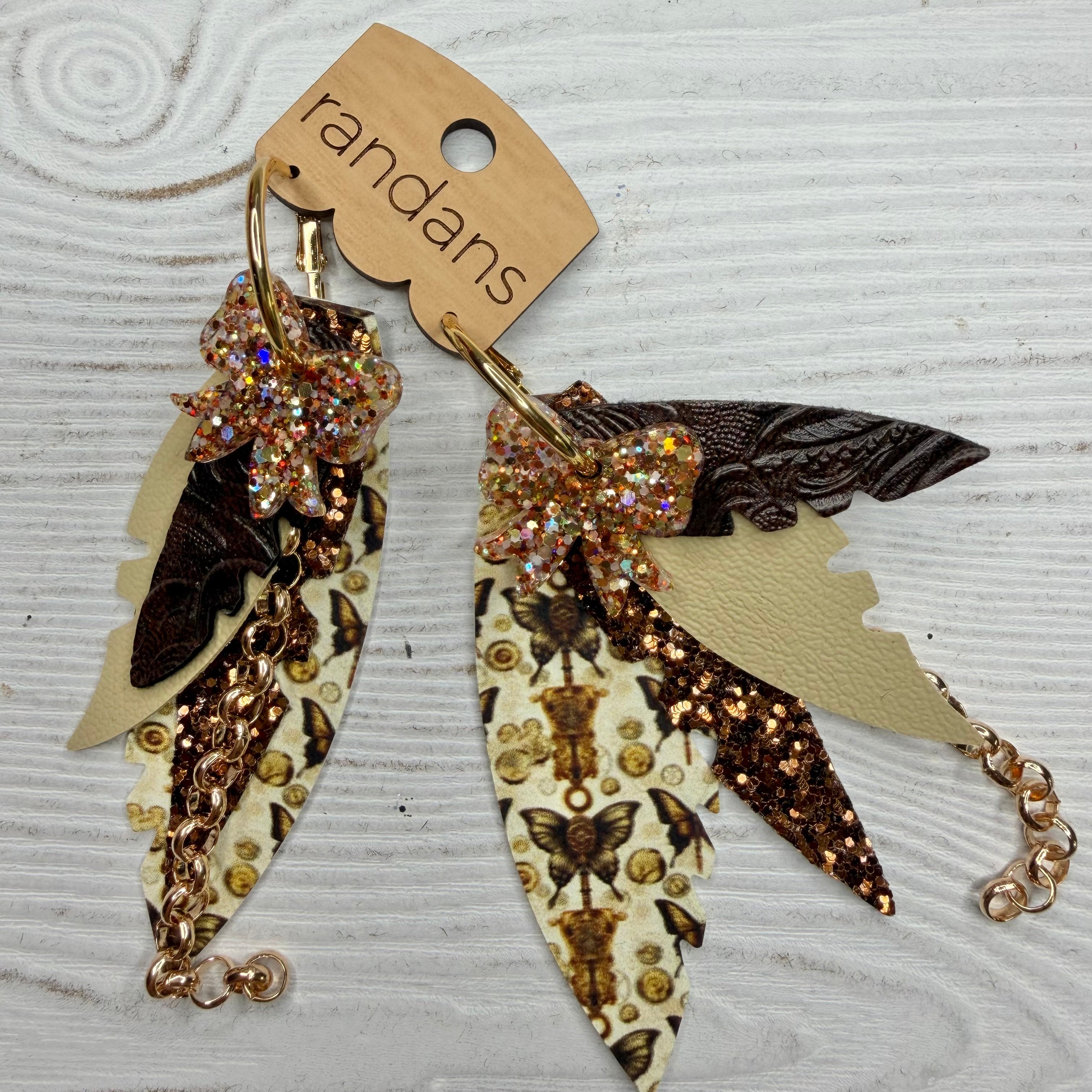 Randans fringe hoop earrings- butterflies- gold-Dear Me Southern Boutique, located in DeRidder, Louisiana