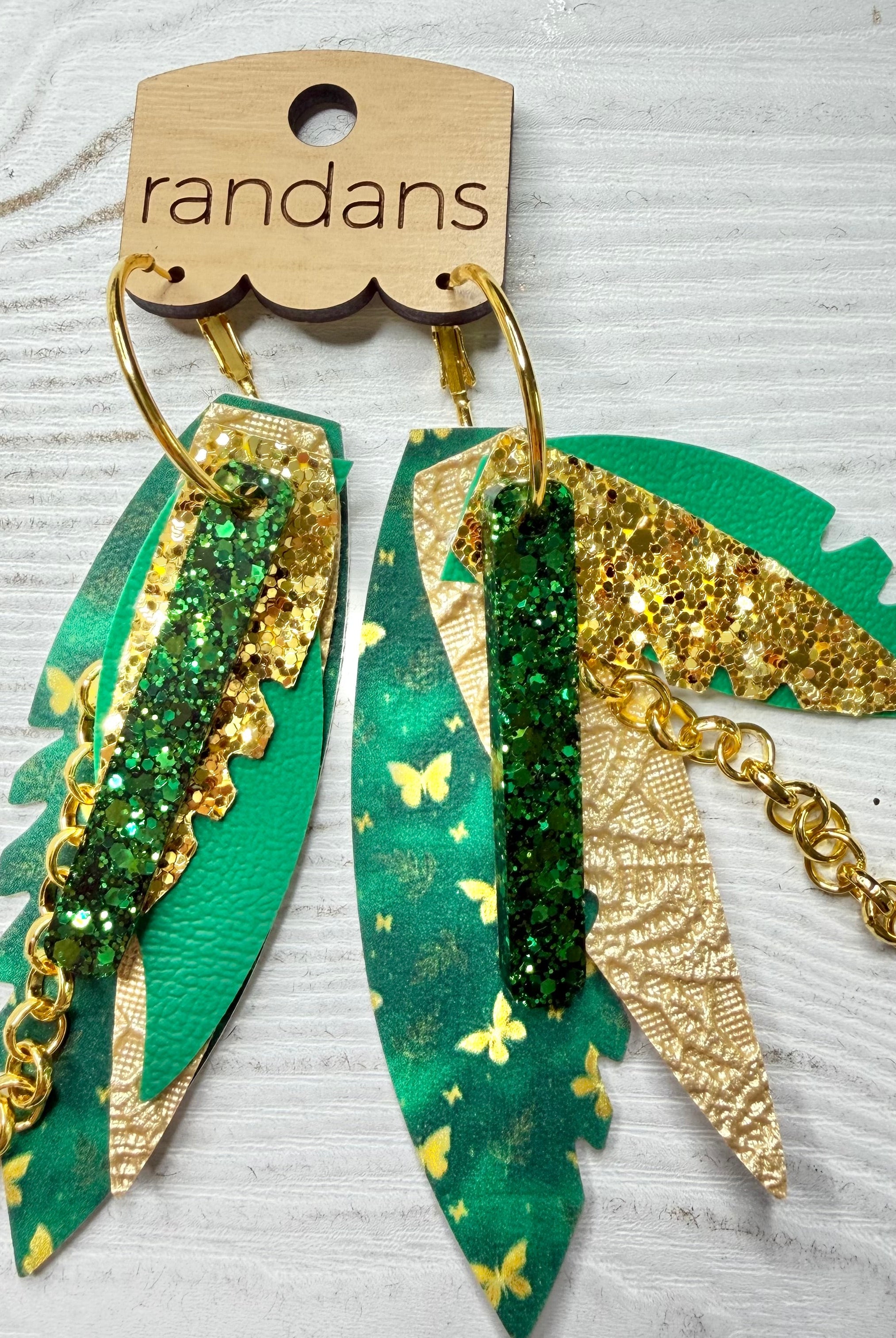 Randans fringe hoop earrings- butterflies- green gold-Dear Me Southern Boutique, located in DeRidder, Louisiana