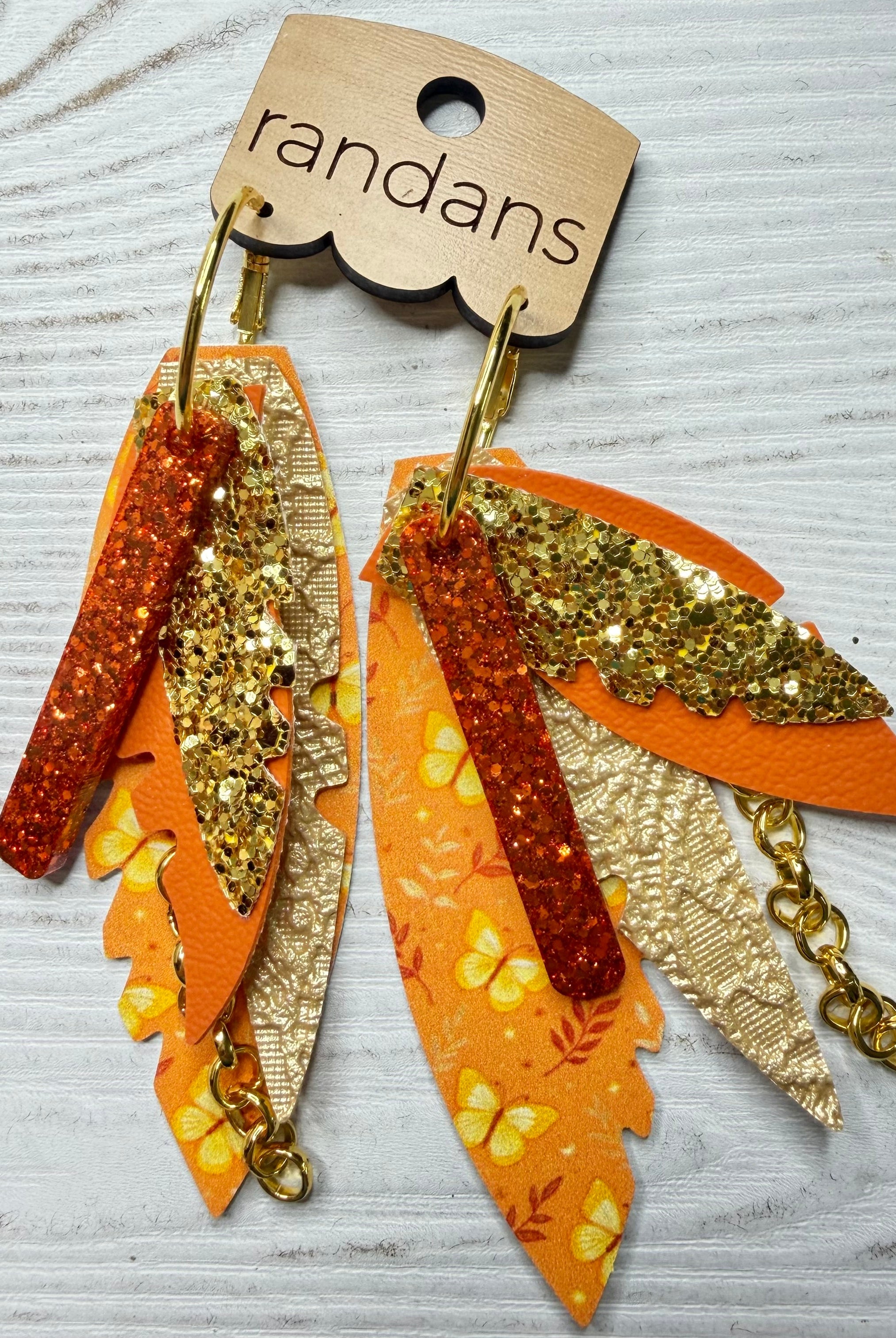 Randans fringe hoop earrings- butterflies- orange gold-Dear Me Southern Boutique, located in DeRidder, Louisiana
