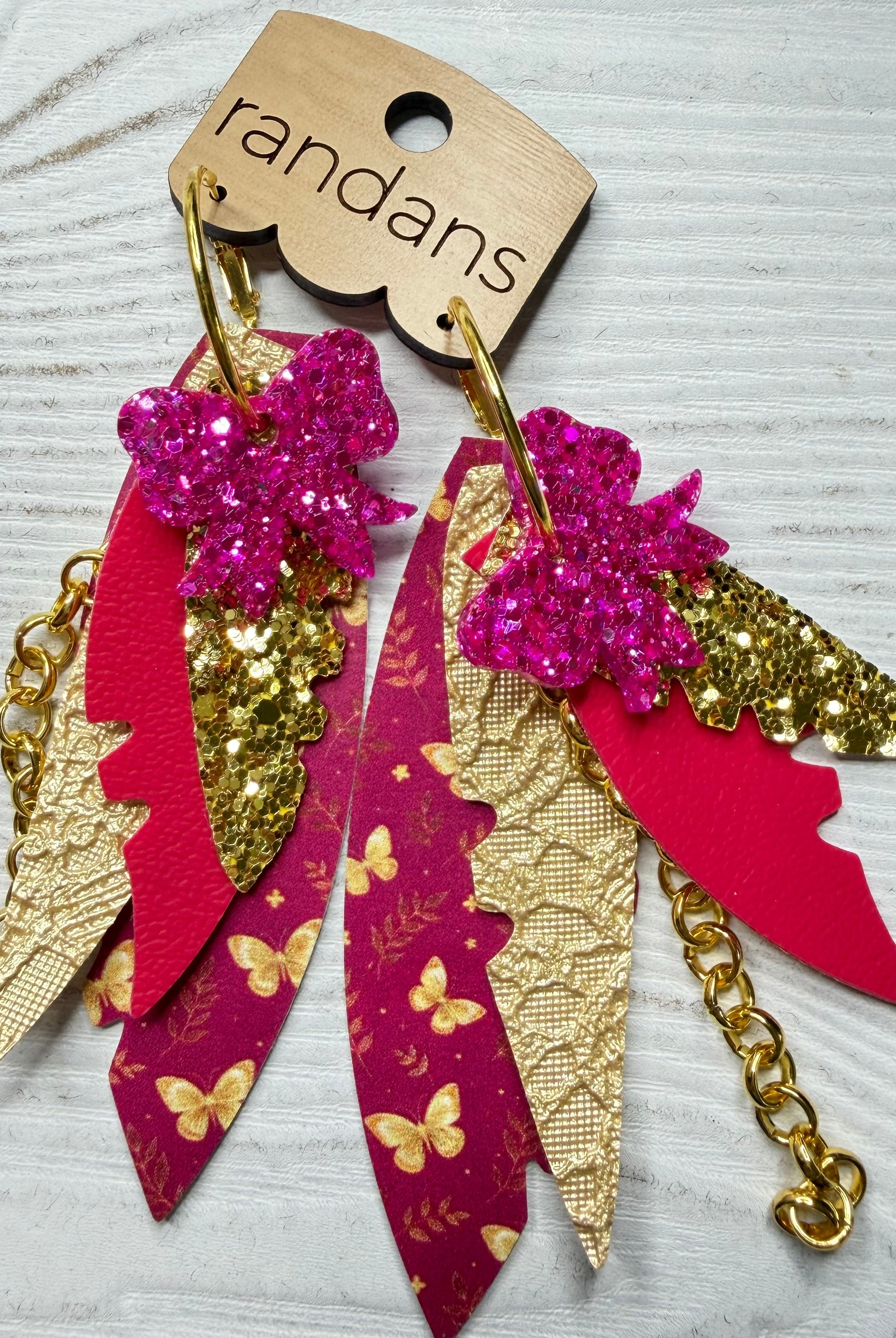 Randans fringe hoop earrings- butterflies- pink gold-Dear Me Southern Boutique, located in DeRidder, Louisiana