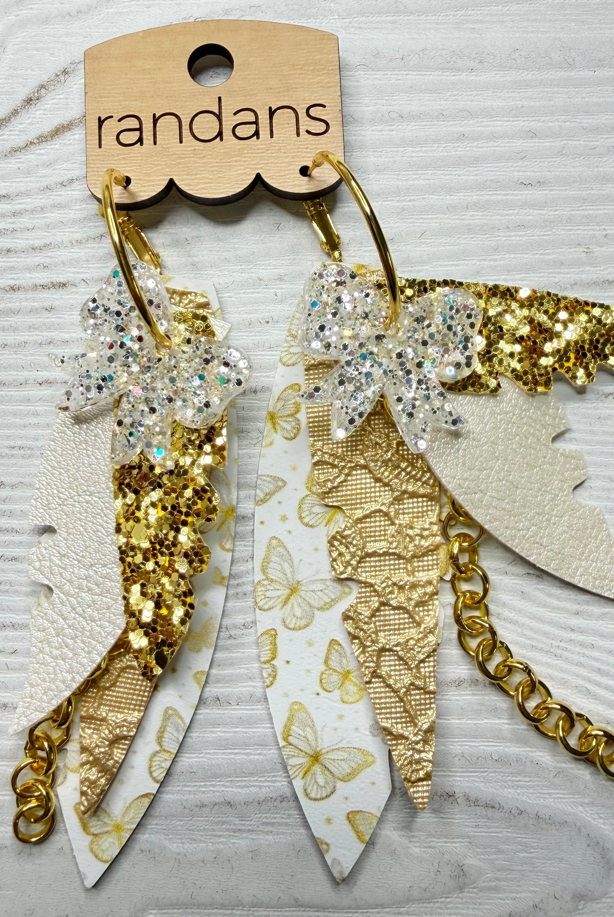 Randans fringe hoop earrings- butterflies- white-Dear Me Southern Boutique, located in DeRidder, Louisiana