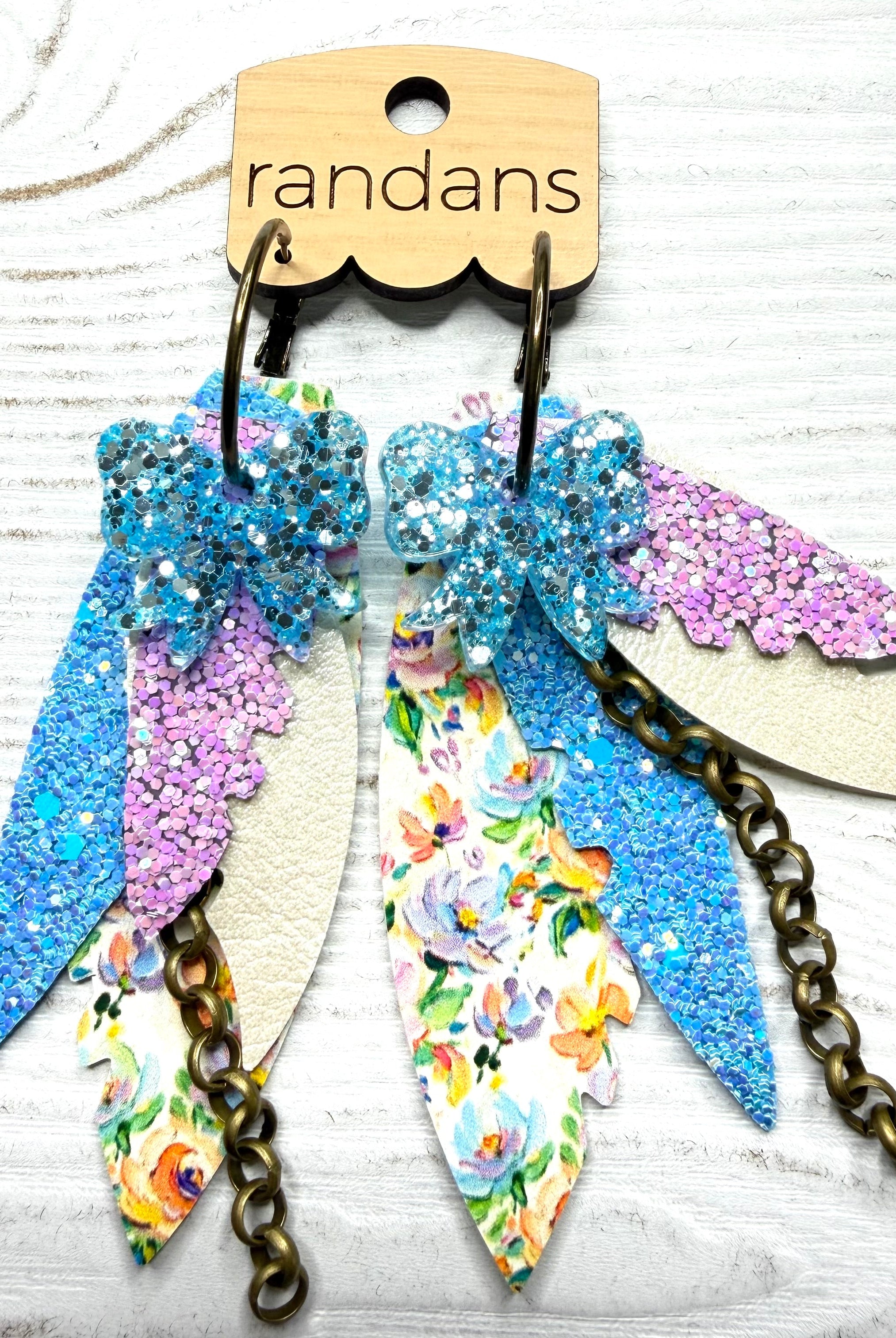 Randans fringe hoop earrings- floral- fall blue purple-Dear Me Southern Boutique, located in DeRidder, Louisiana