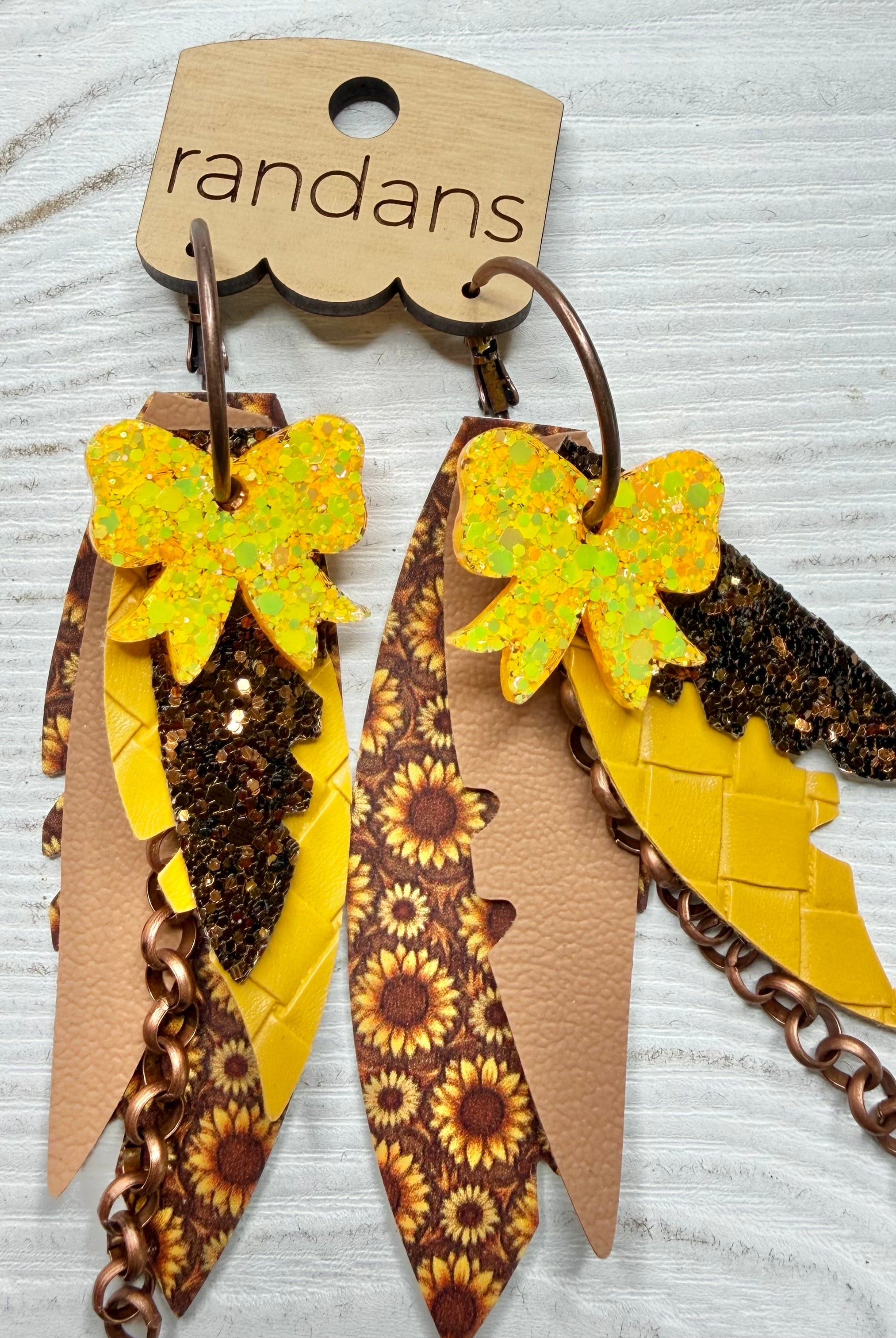 Randans fringe hoop earrings- floral- fall sunflower 1-Dear Me Southern Boutique, located in DeRidder, Louisiana