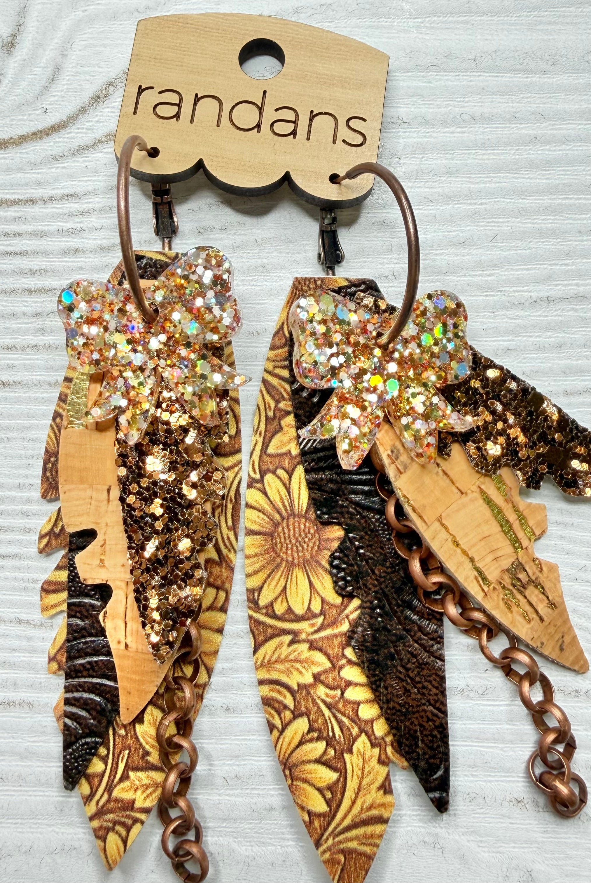 Randans fringe hoop earrings- floral- fall sunflower 2-Dear Me Southern Boutique, located in DeRidder, Louisiana