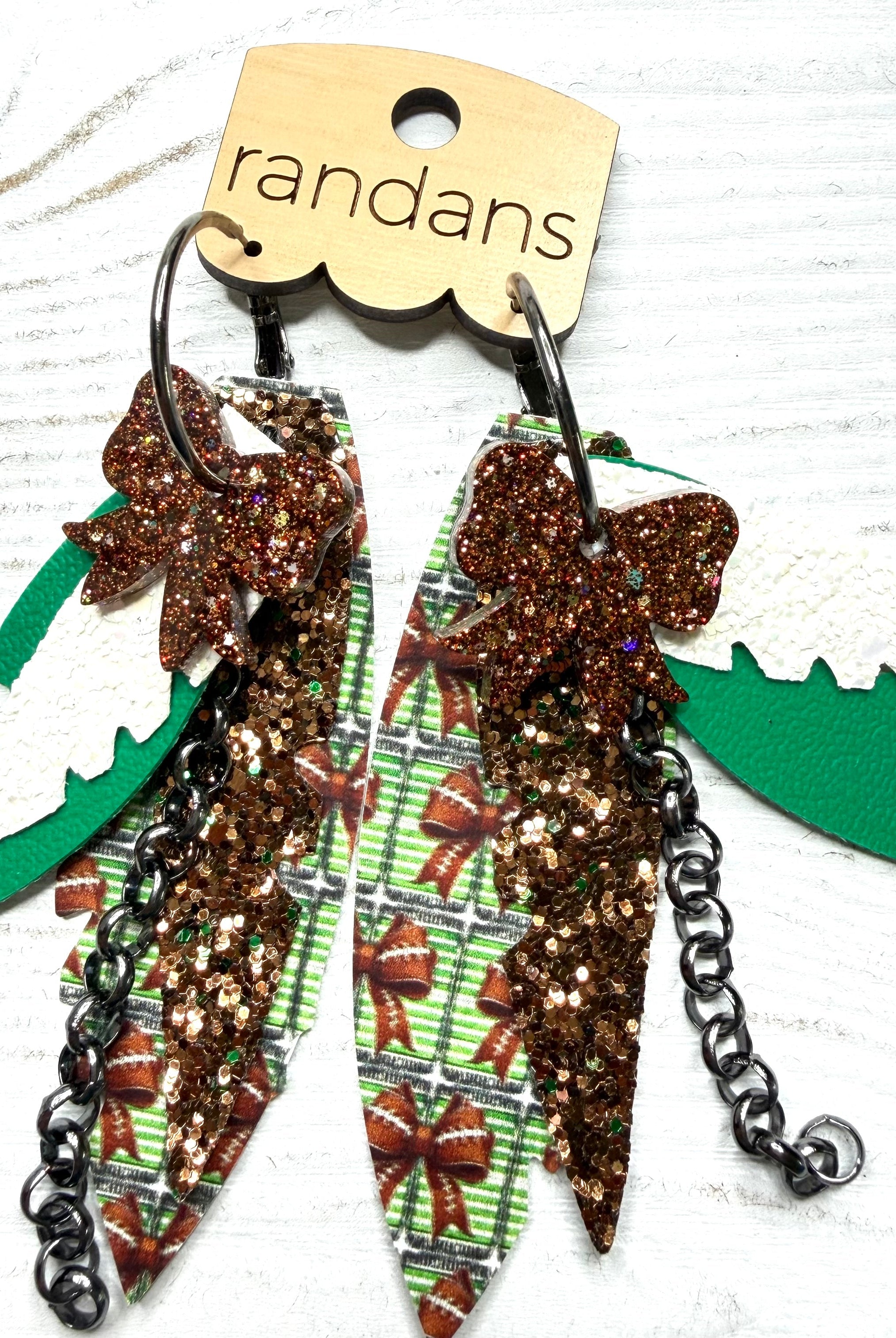 Randans fringe hoop earrings- gameday- football bows-Dear Me Southern Boutique, located in DeRidder, Louisiana