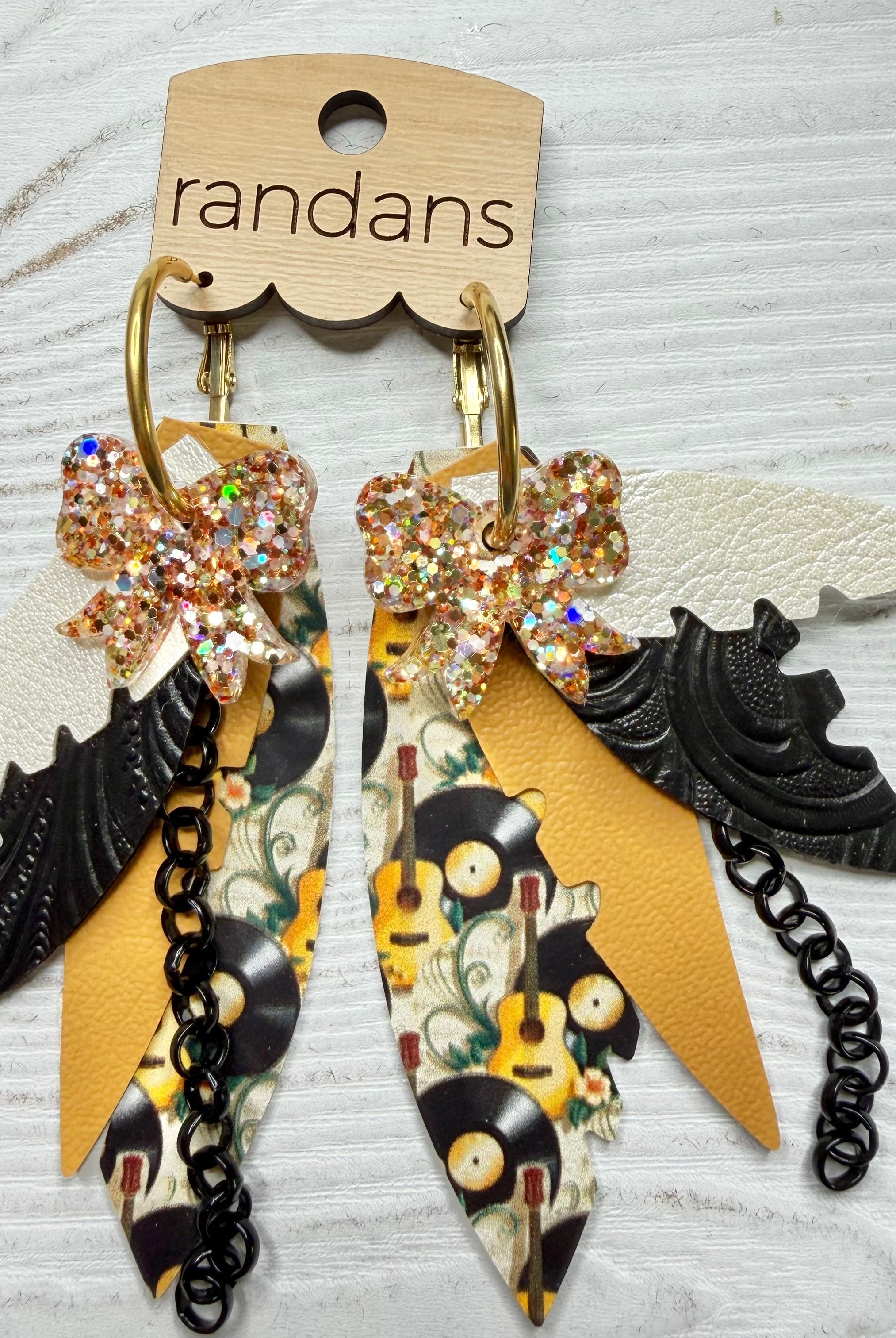 Randans fringe hoop earrings- music- record guitar-Dear Me Southern Boutique, located in DeRidder, Louisiana