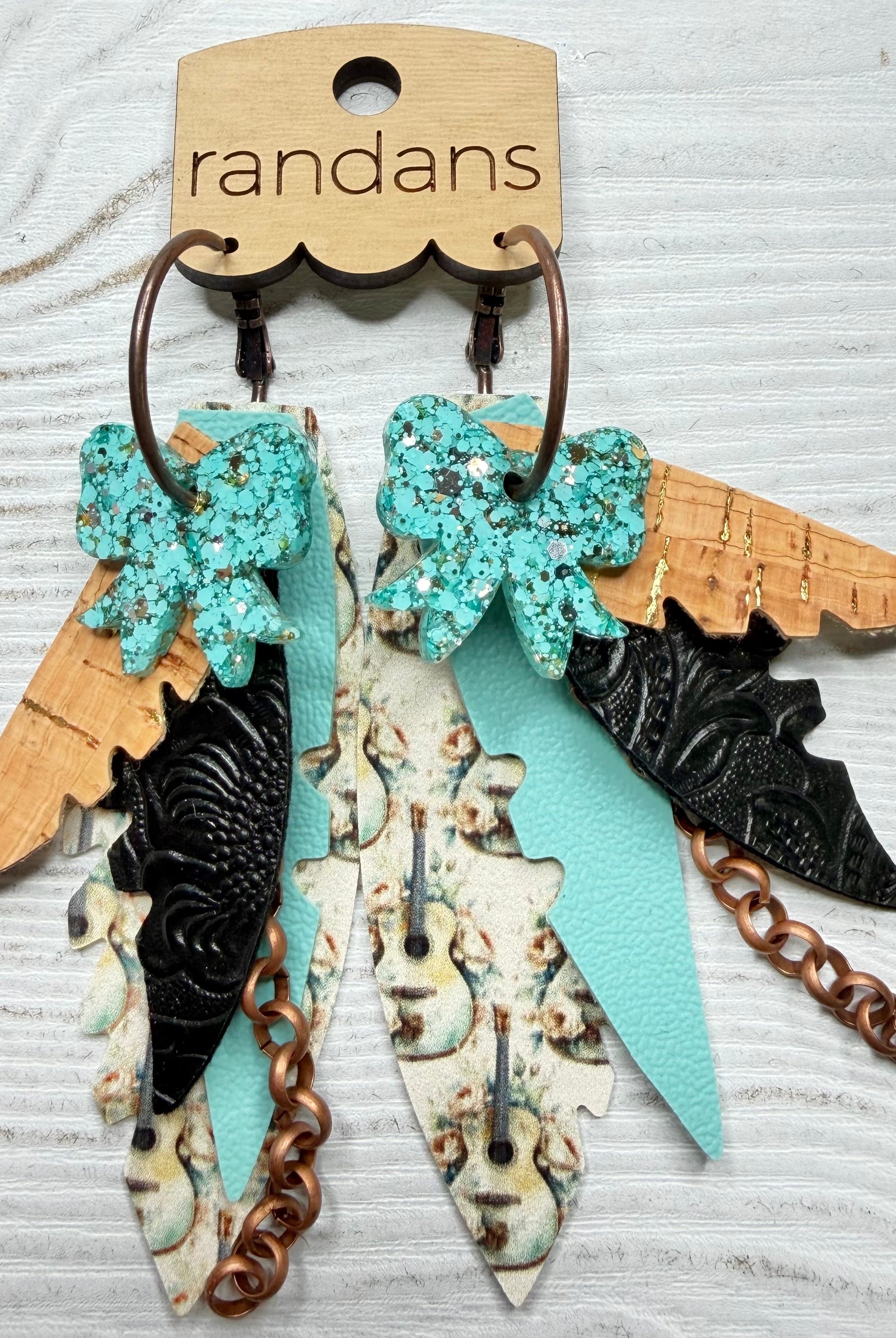 Randans fringe hoop earrings- music- turquoise guitar-Dear Me Southern Boutique, located in DeRidder, Louisiana