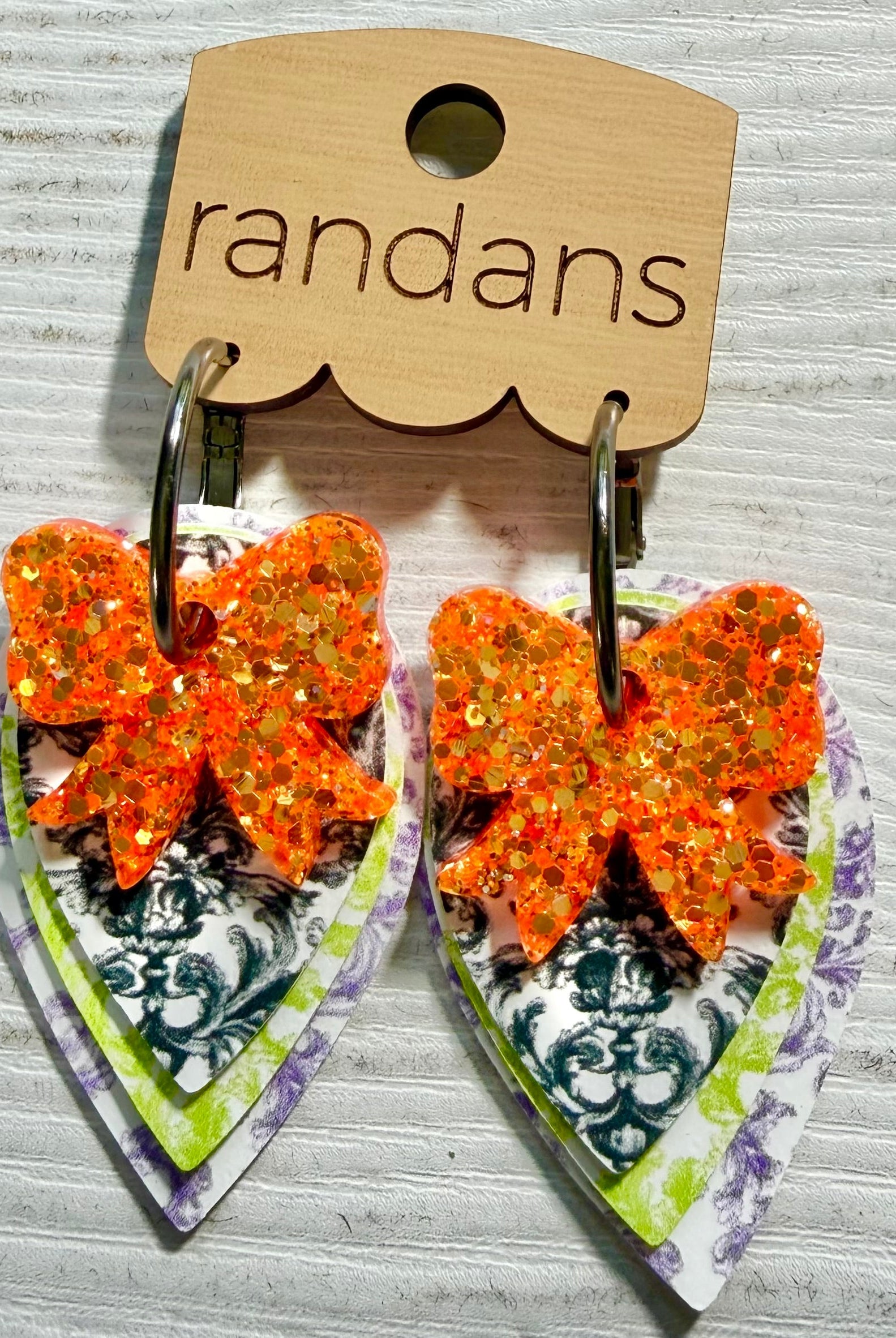 Randans petite fringe hoop earrings- Halloween- damask-Dear Me Southern Boutique, located in DeRidder, Louisiana