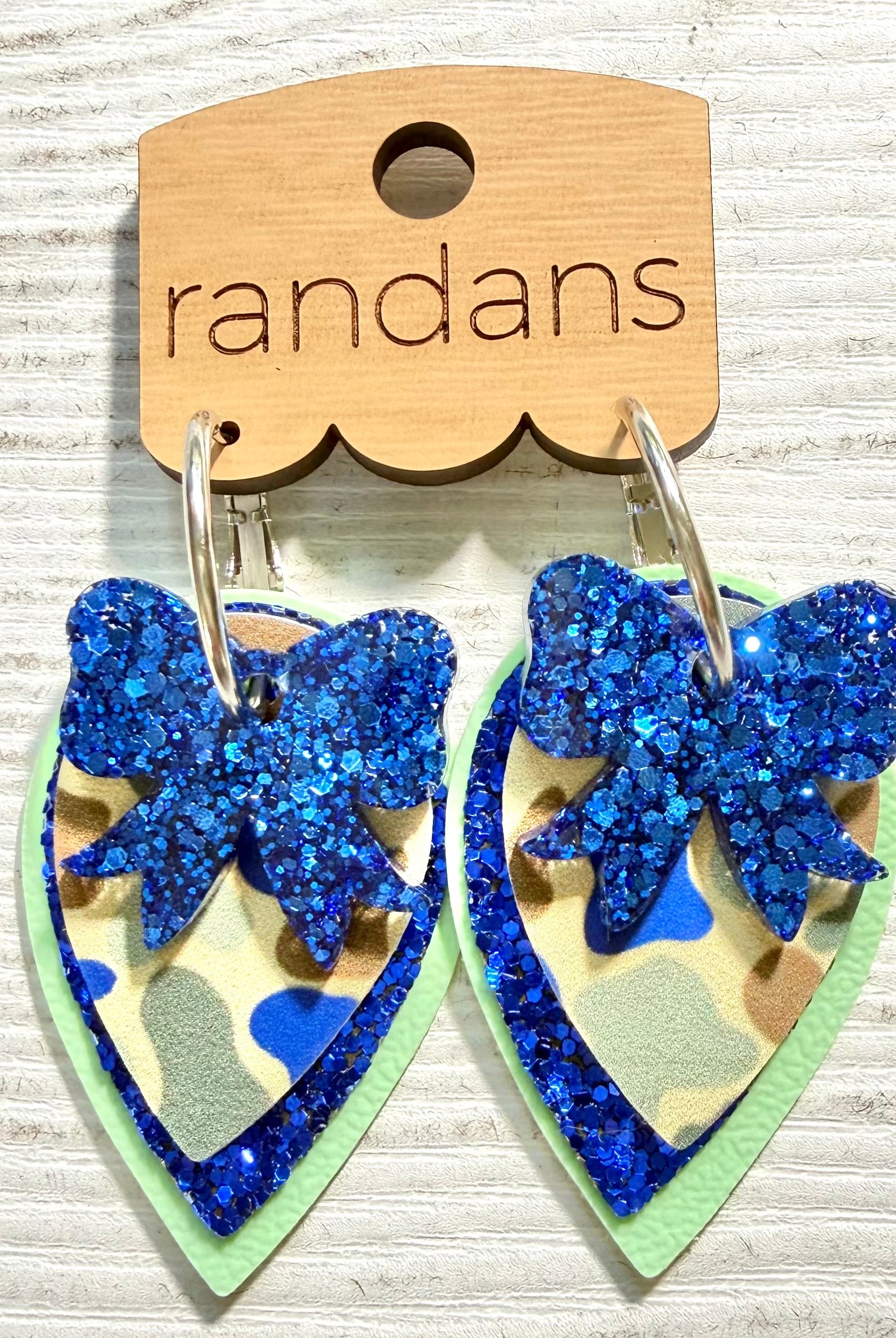 Randans petite fringe hoop earrings- camo- blue green-Dear Me Southern Boutique, located in DeRidder, Louisiana