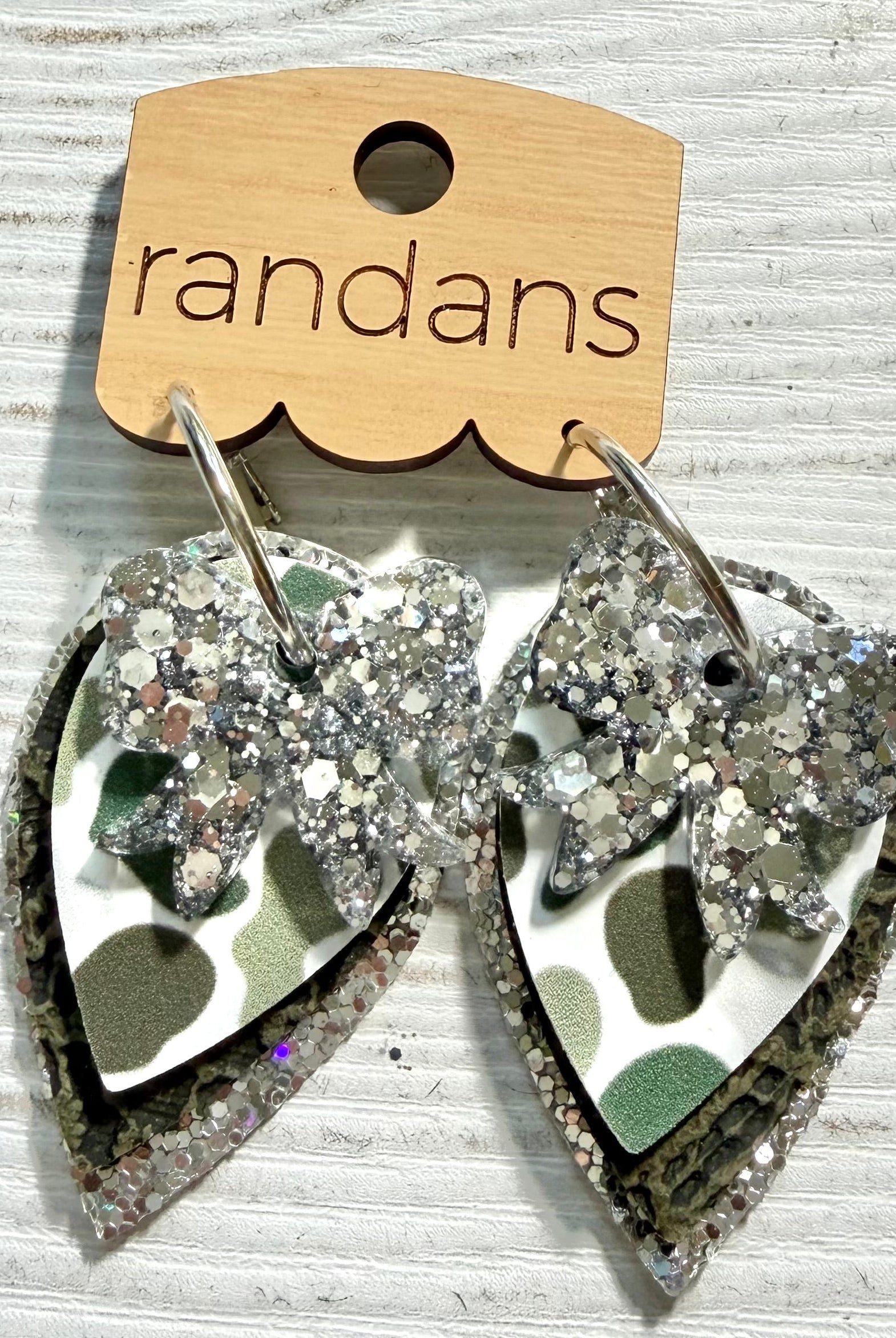 Randans petite fringe hoop earrings- camo- silver green camo-Dear Me Southern Boutique, located in DeRidder, Louisiana