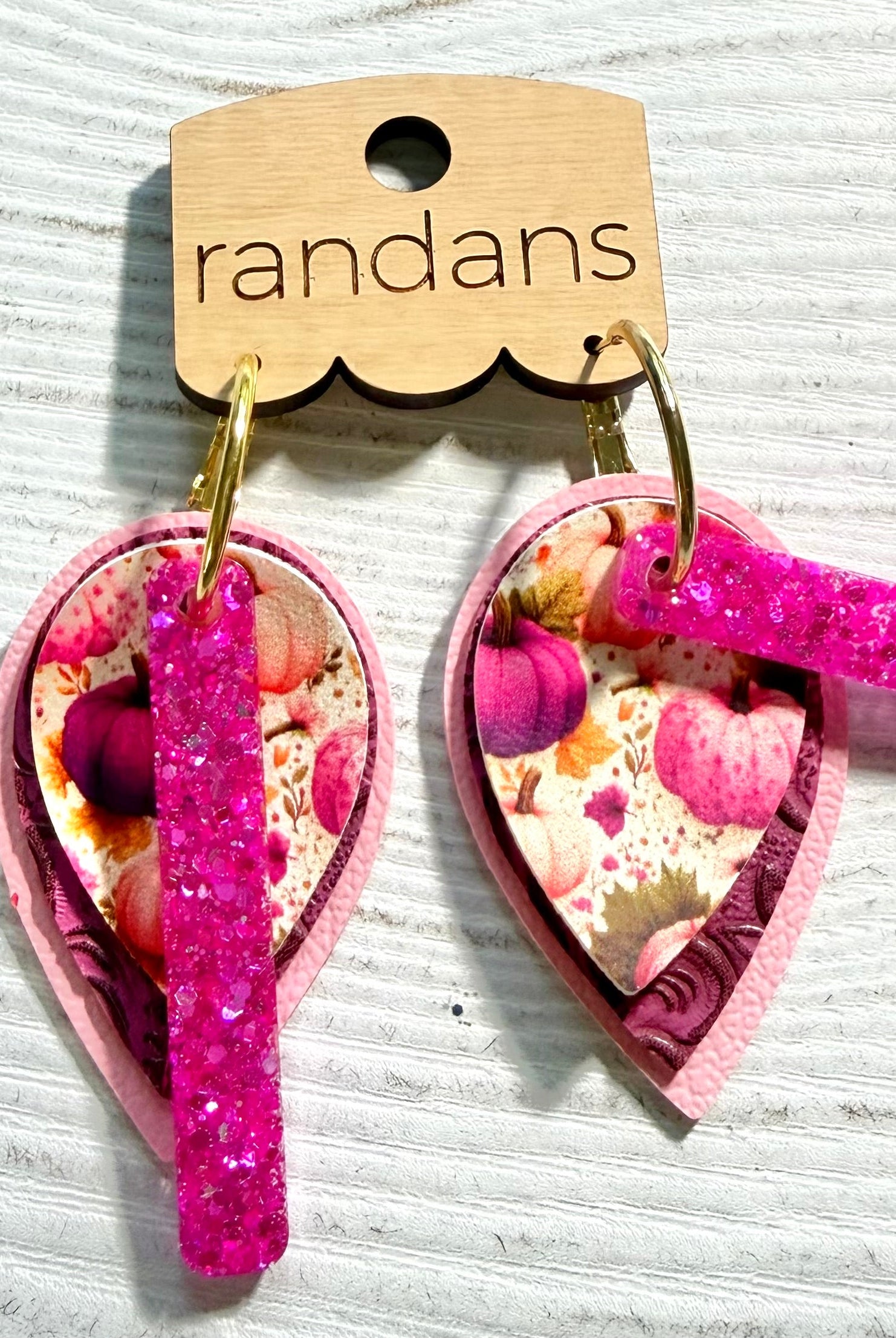 Randans petite fringe hoop earrings- fall- pink pumpkins-Dear Me Southern Boutique, located in DeRidder, Louisiana