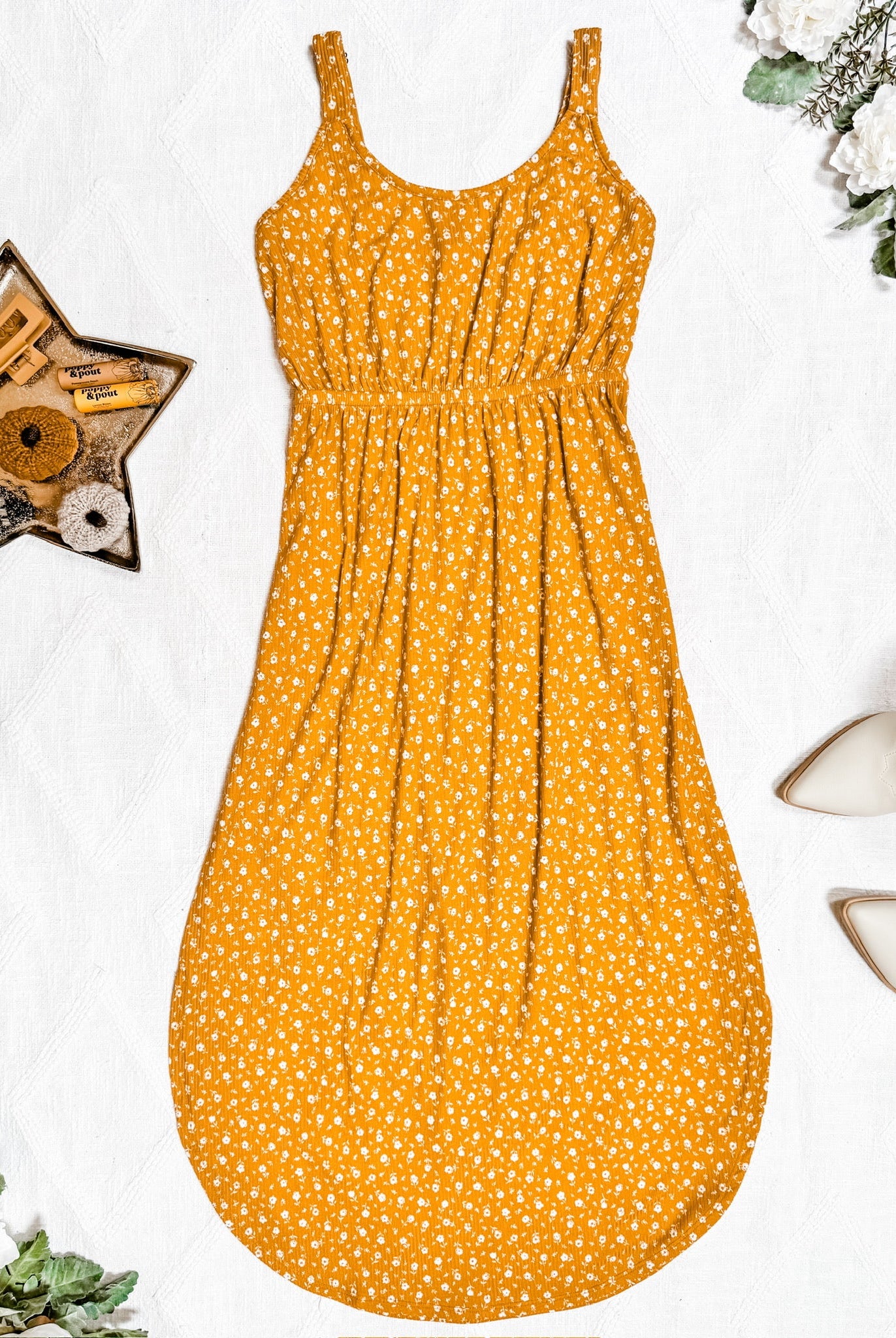 Reagan Ribbed Midi Dress - Pumpkin Floral-Dresses-Dear Me Southern Boutique, located in DeRidder, Louisiana