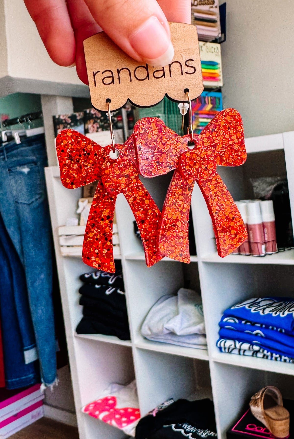 Red Coquette Bow Randans-Jewelry - Earrings-Dear Me Southern Boutique, located in DeRidder, Louisiana