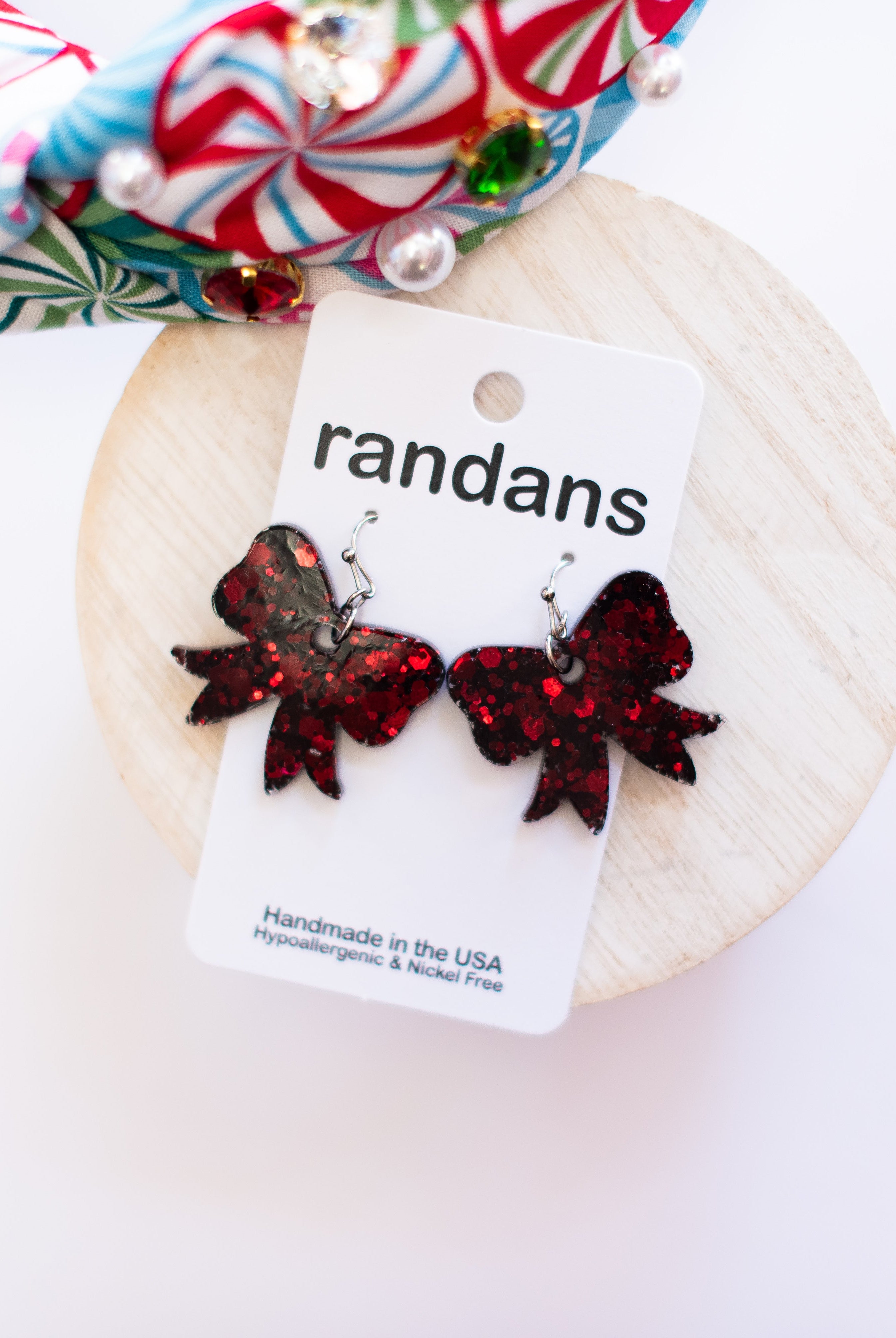 Red Mini Coquette Bow Randans Dangles-Earrings-Dear Me Southern Boutique, located in DeRidder, Louisiana