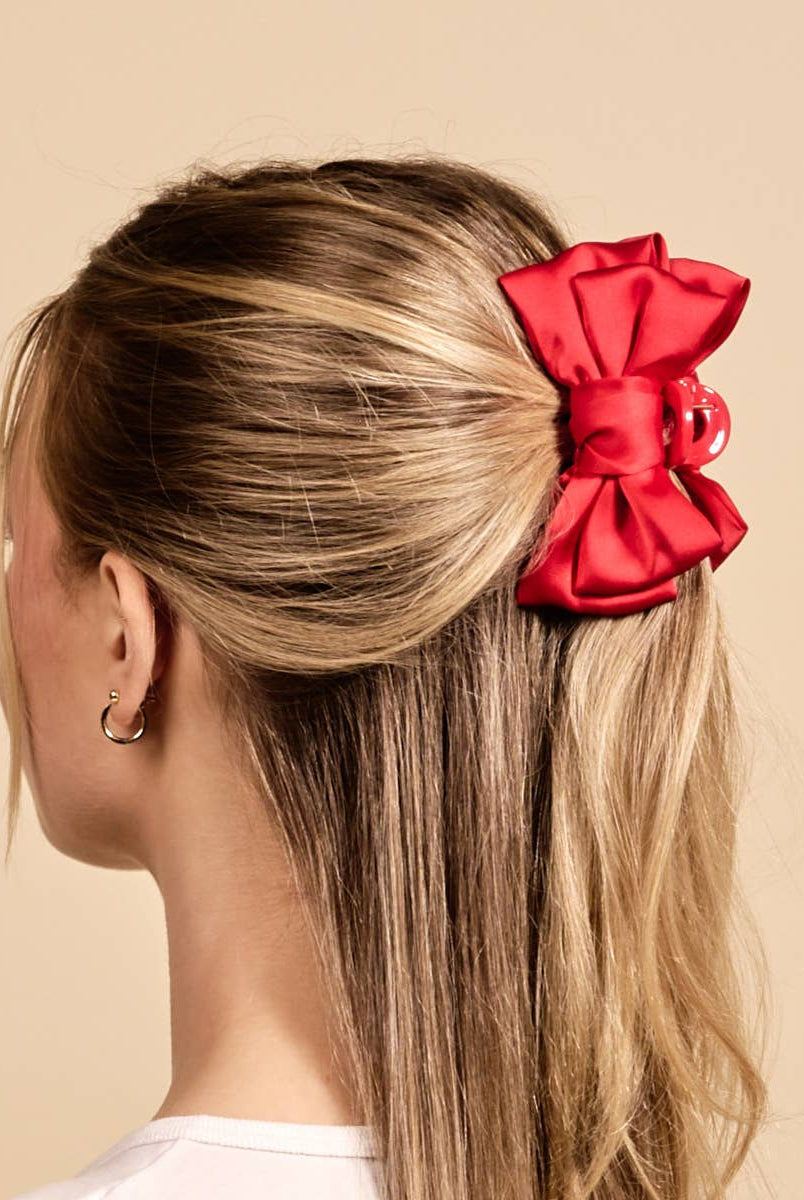 Red - Mini Satin Bougie Bow Claw Clip-Hair Clips-Dear Me Southern Boutique, located in DeRidder, Louisiana