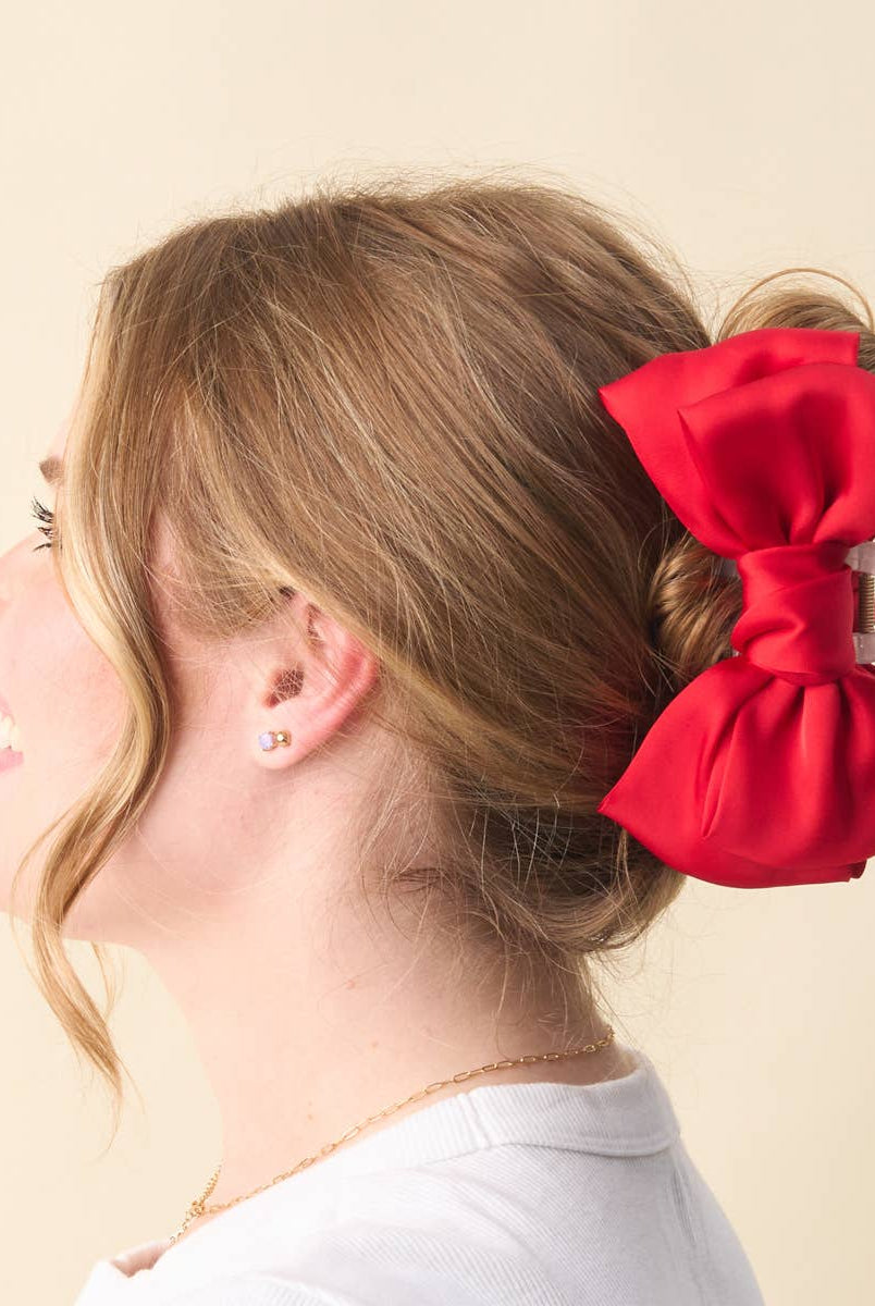 Red - Satin Bougie Bow Claw Clip-Hair Clips-Dear Me Southern Boutique, located in DeRidder, Louisiana
