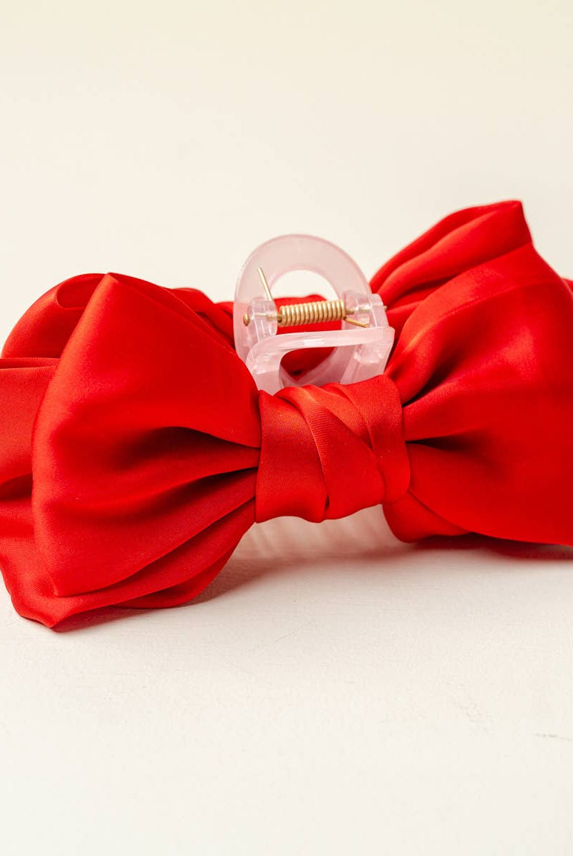 Red - Satin Bougie Bow Claw Clip-Hair Clips-Dear Me Southern Boutique, located in DeRidder, Louisiana
