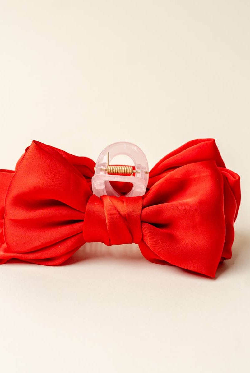 Red - Satin Bougie Bow Claw Clip-Hair Clips-Dear Me Southern Boutique, located in DeRidder, Louisiana