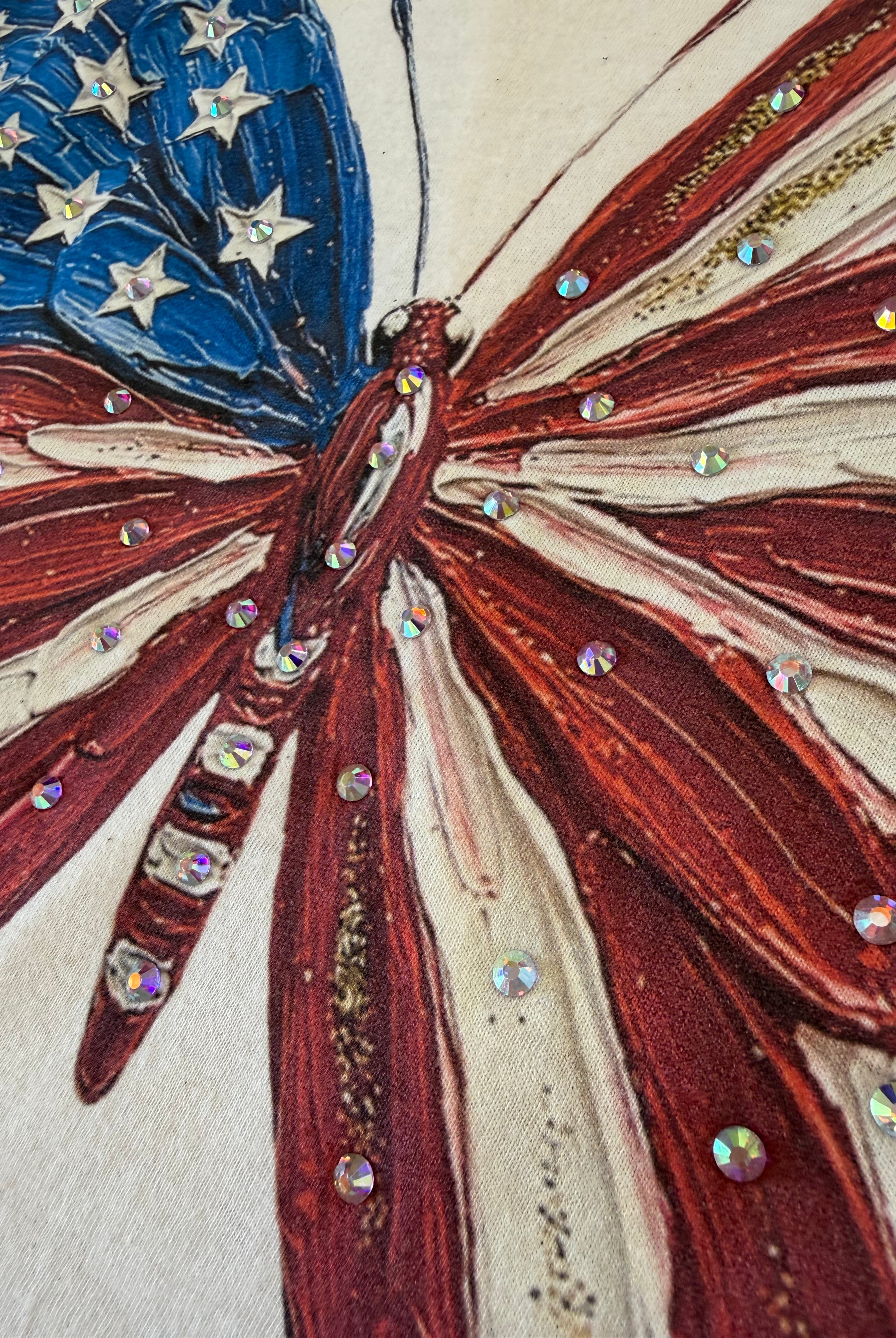 Red, White & Flutter Bougie Rhinestone Tee-Presales-Dear Me Southern Boutique, located in DeRidder, Louisiana