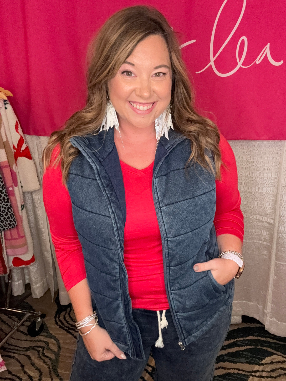 Refined Denim Puffer Vest-Presales-Dear Me Southern Boutique, located in DeRidder, Louisiana
