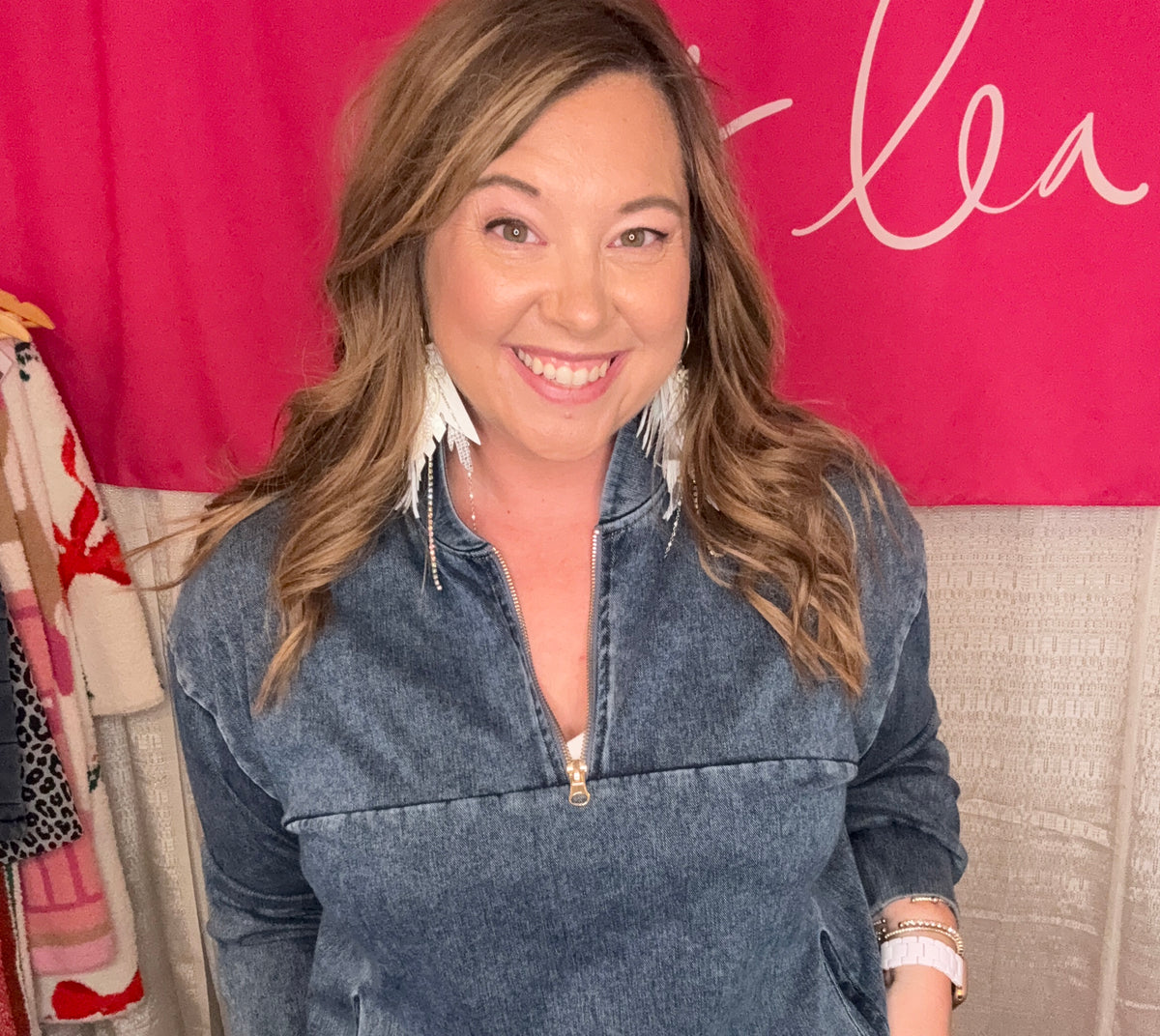 Refined Denim Quarter Zip Pullover-Presales-Dear Me Southern Boutique, located in DeRidder, Louisiana