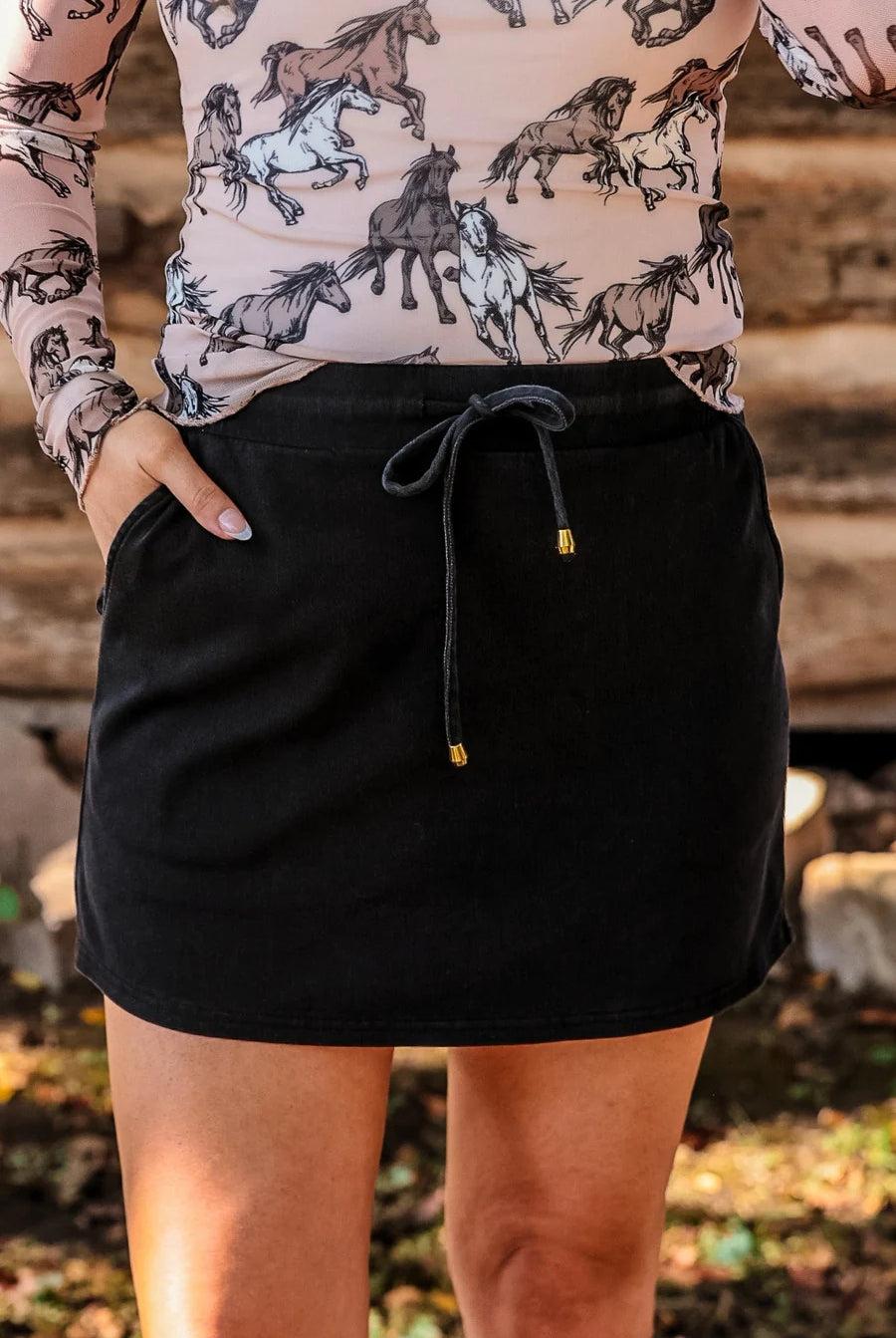 Refined Denim Stretch Skort-Black Wash-Skort-Dear Me Southern Boutique, located in DeRidder, Louisiana
