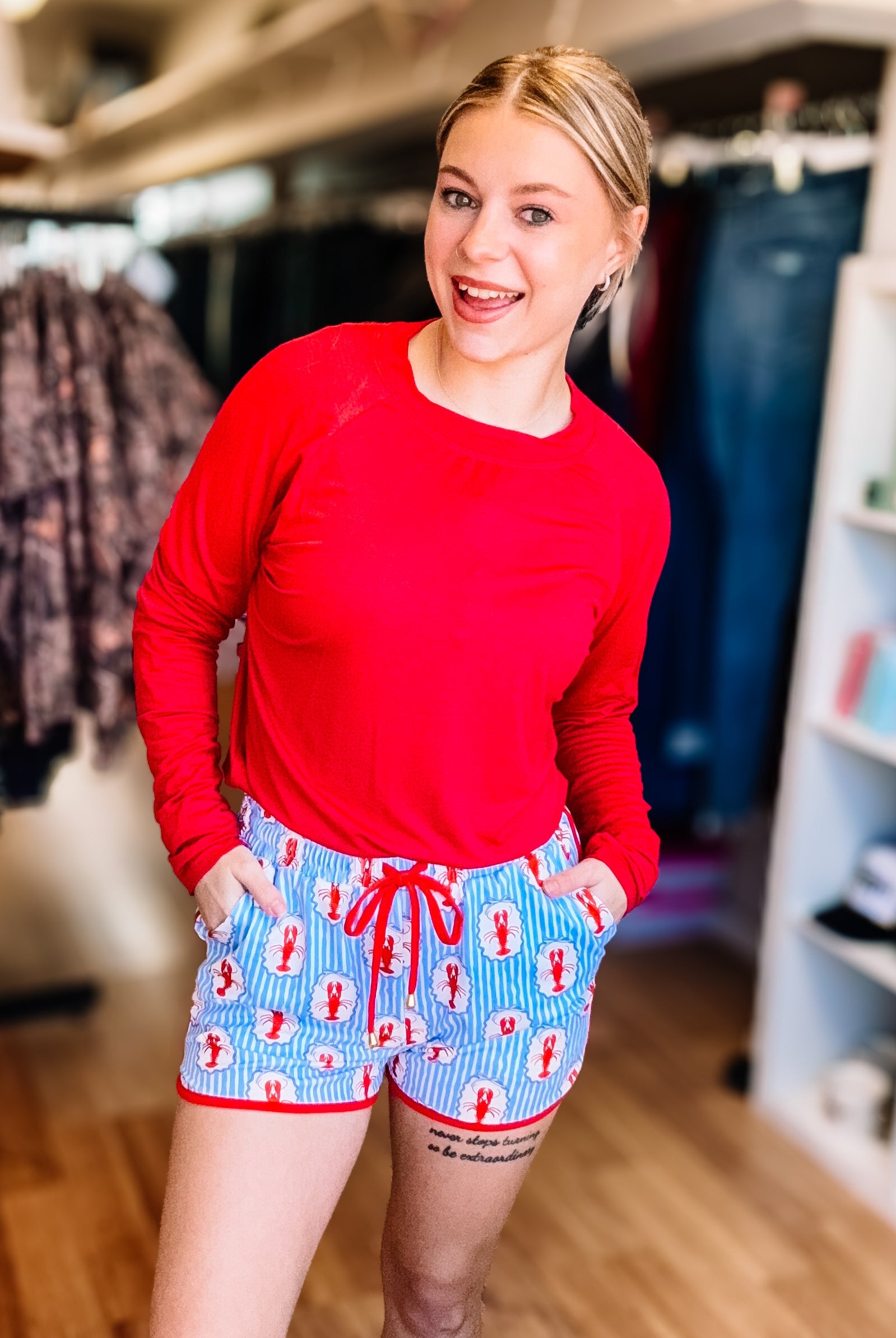 Regal Crawfish Striped Everyday Shorts-Everyday Shorts-Dear Me Southern Boutique, located in DeRidder, Louisiana