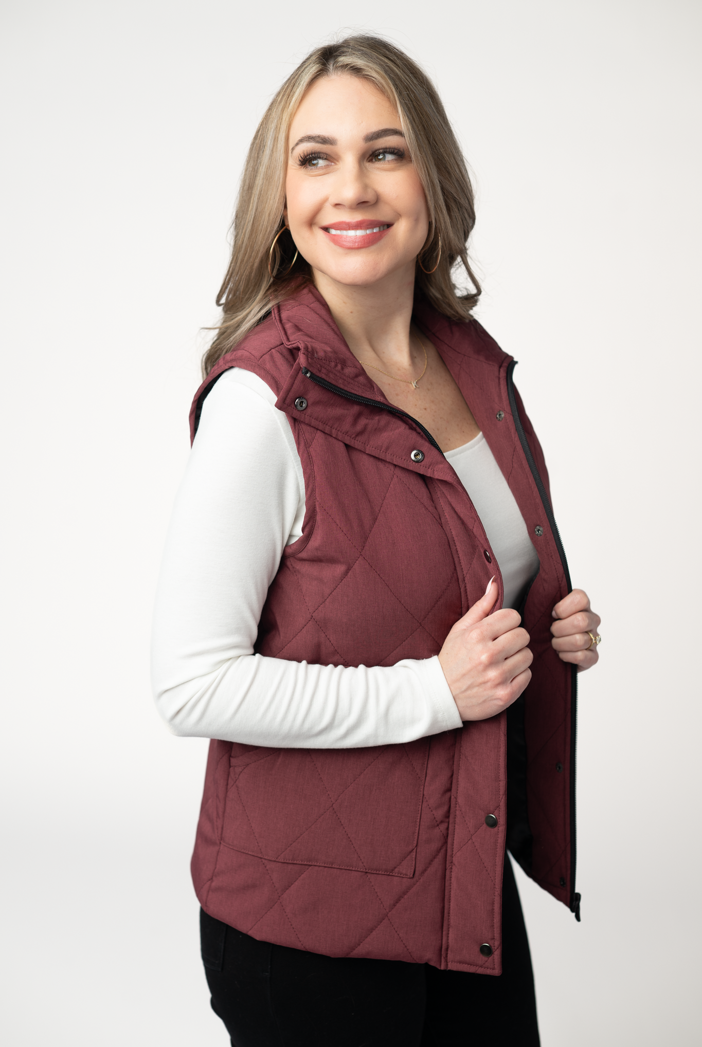 Remy Zip Up Vest - Burgundy-Vest-Dear Me Southern Boutique, located in DeRidder, Louisiana