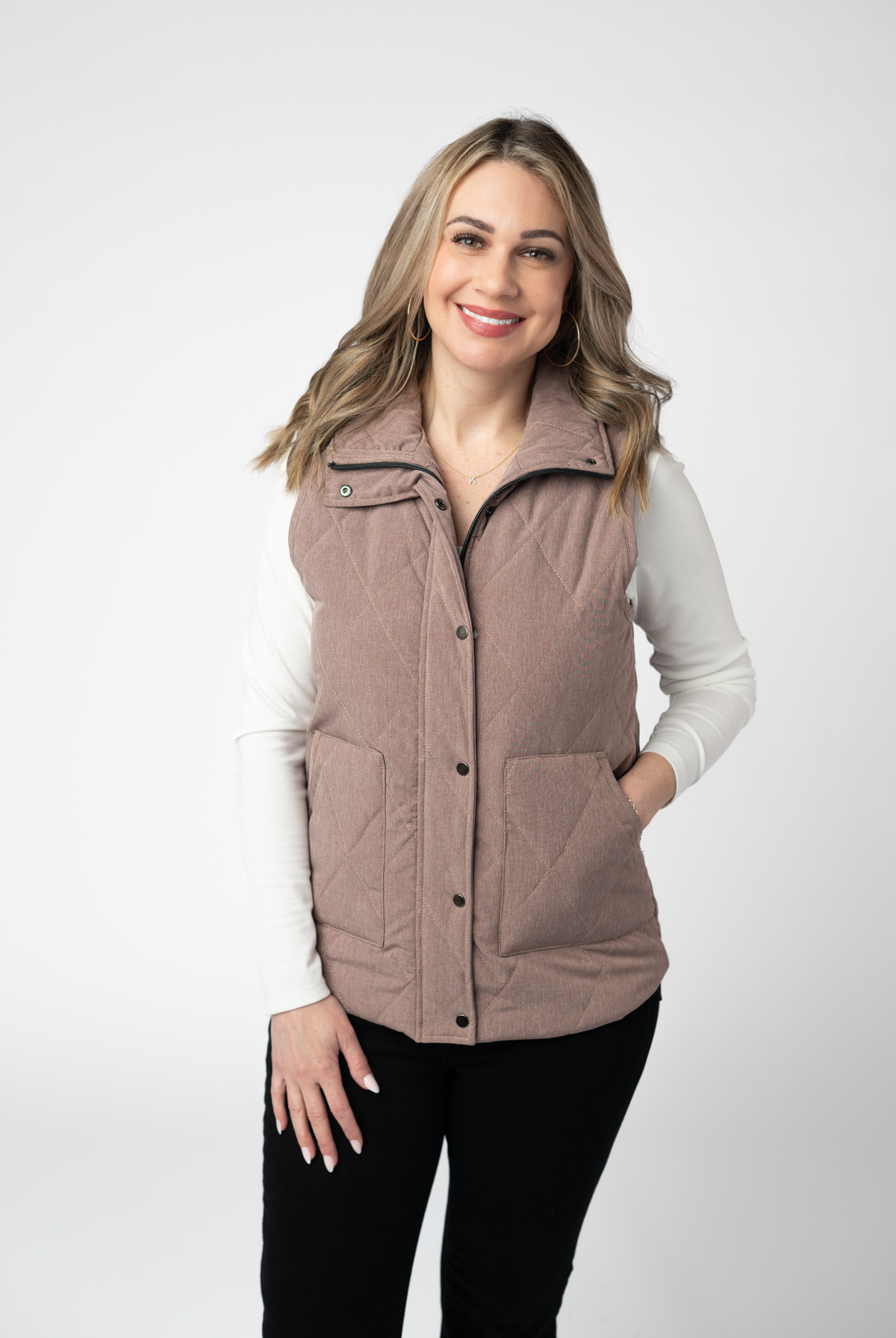 Remy Zip Up Vest - Chestnut-Vest-Dear Me Southern Boutique, located in DeRidder, Louisiana