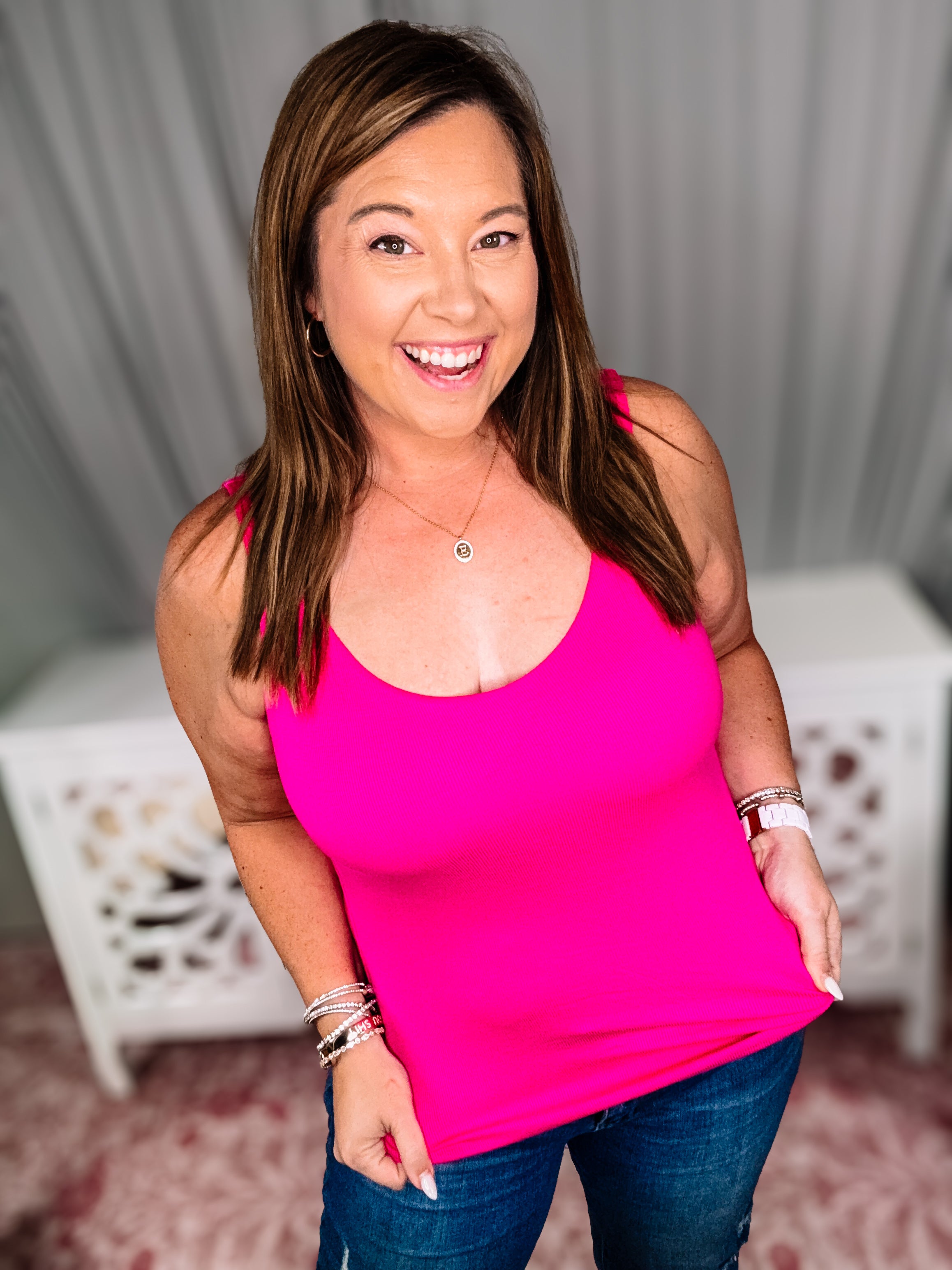 Ribbed Built-in Bra Tank- Fuschia-Tank Tops-Dear Me Southern Boutique, located in DeRidder, Louisiana