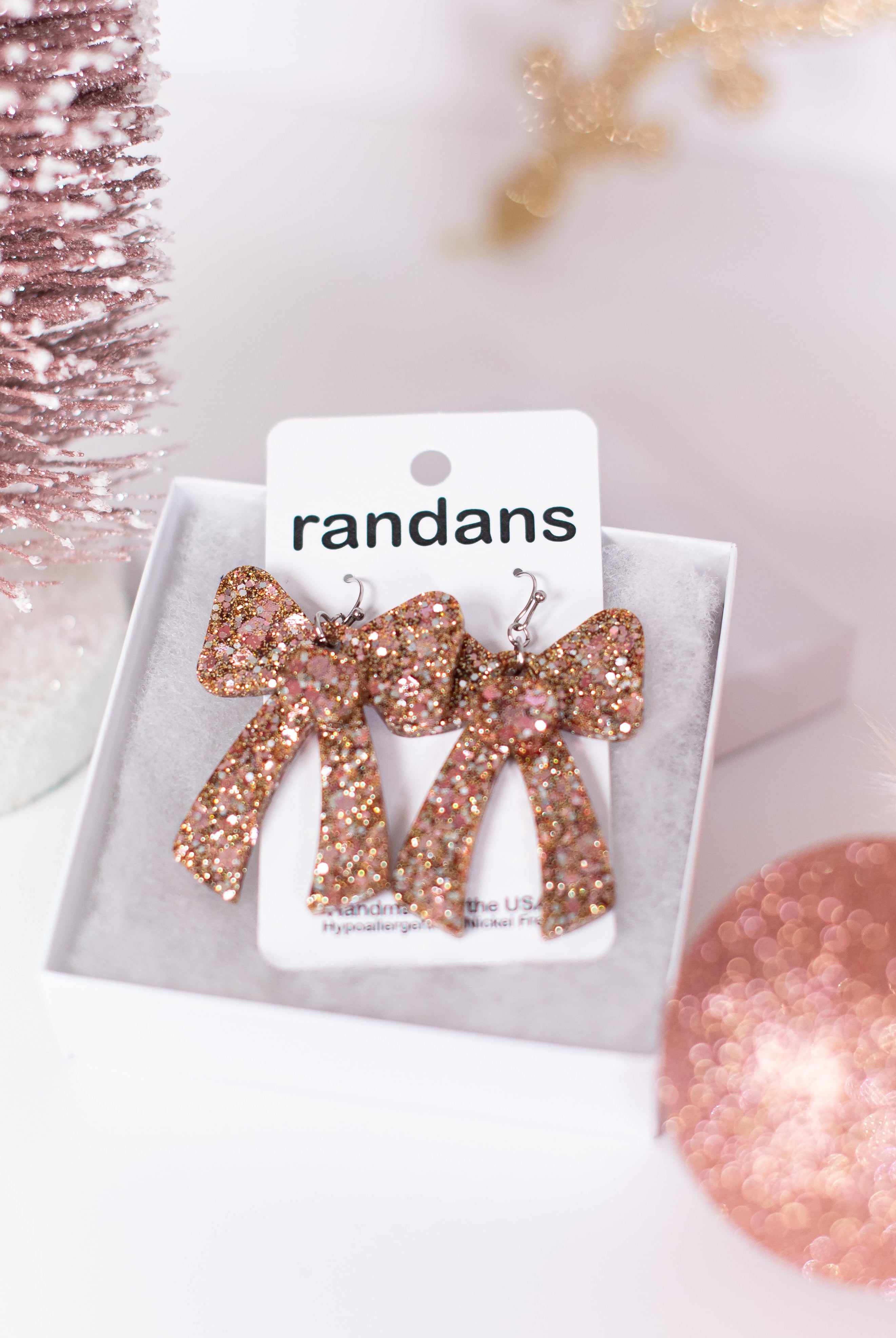 Rose Gold Coquette Bow Randans-Earrings-Dear Me Southern Boutique, located in DeRidder, Louisiana