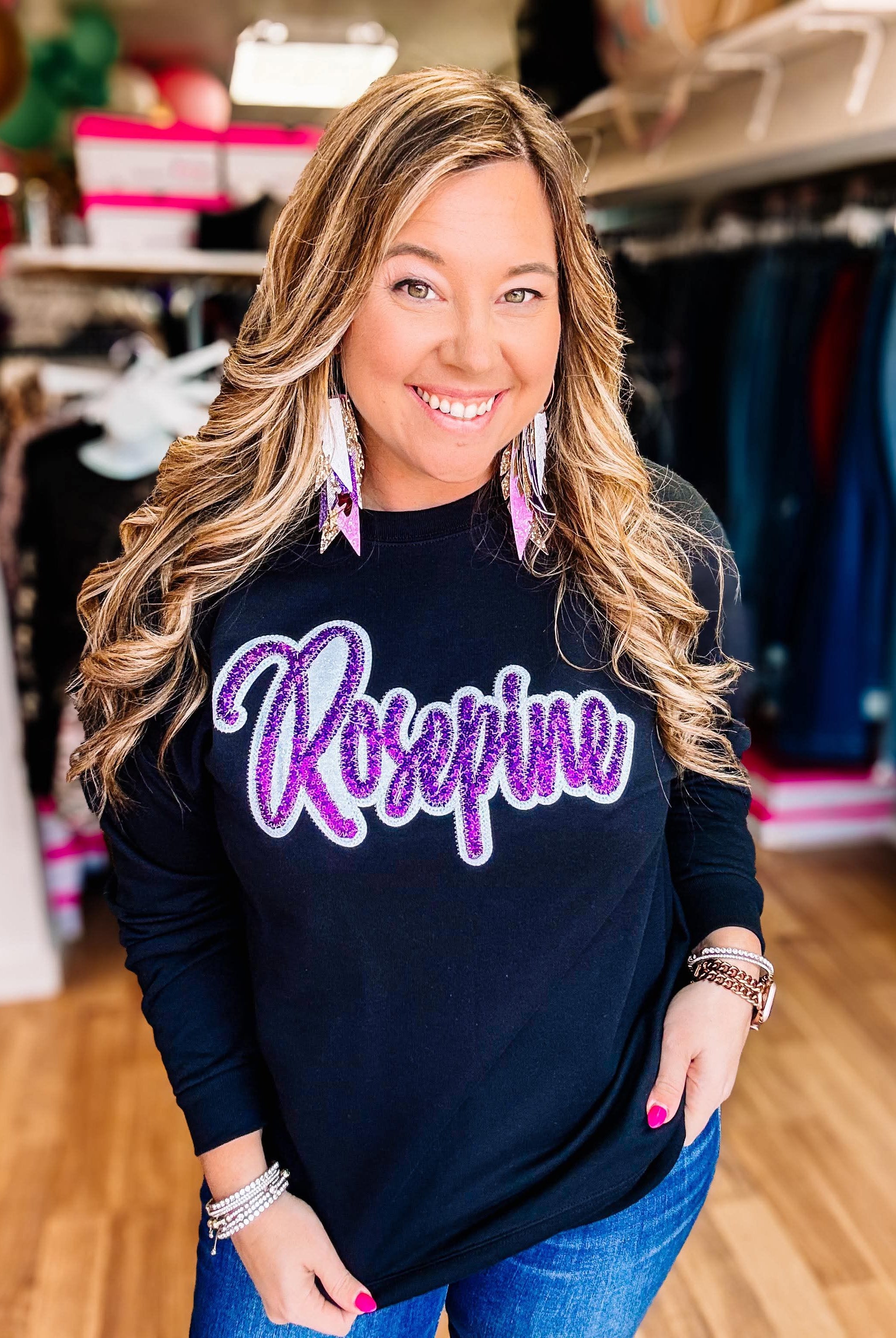 Rosepine Glam Sequin Applique Pullover-Sweaters-Dear Me Southern Boutique, located in DeRidder, Louisiana