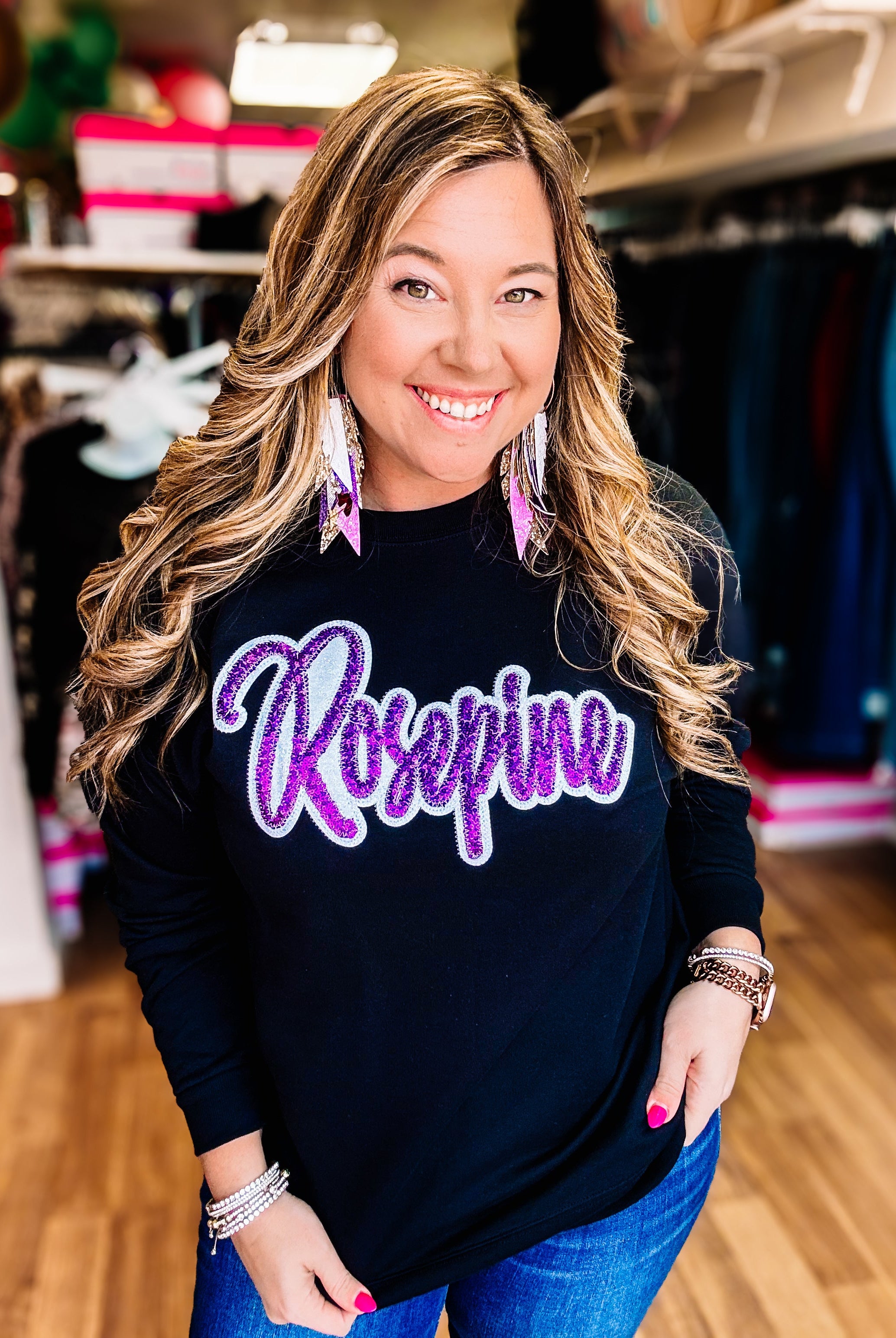 Rosepine Glam Sequin Applique Pullover-Sweaters-Dear Me Southern Boutique, located in DeRidder, Louisiana