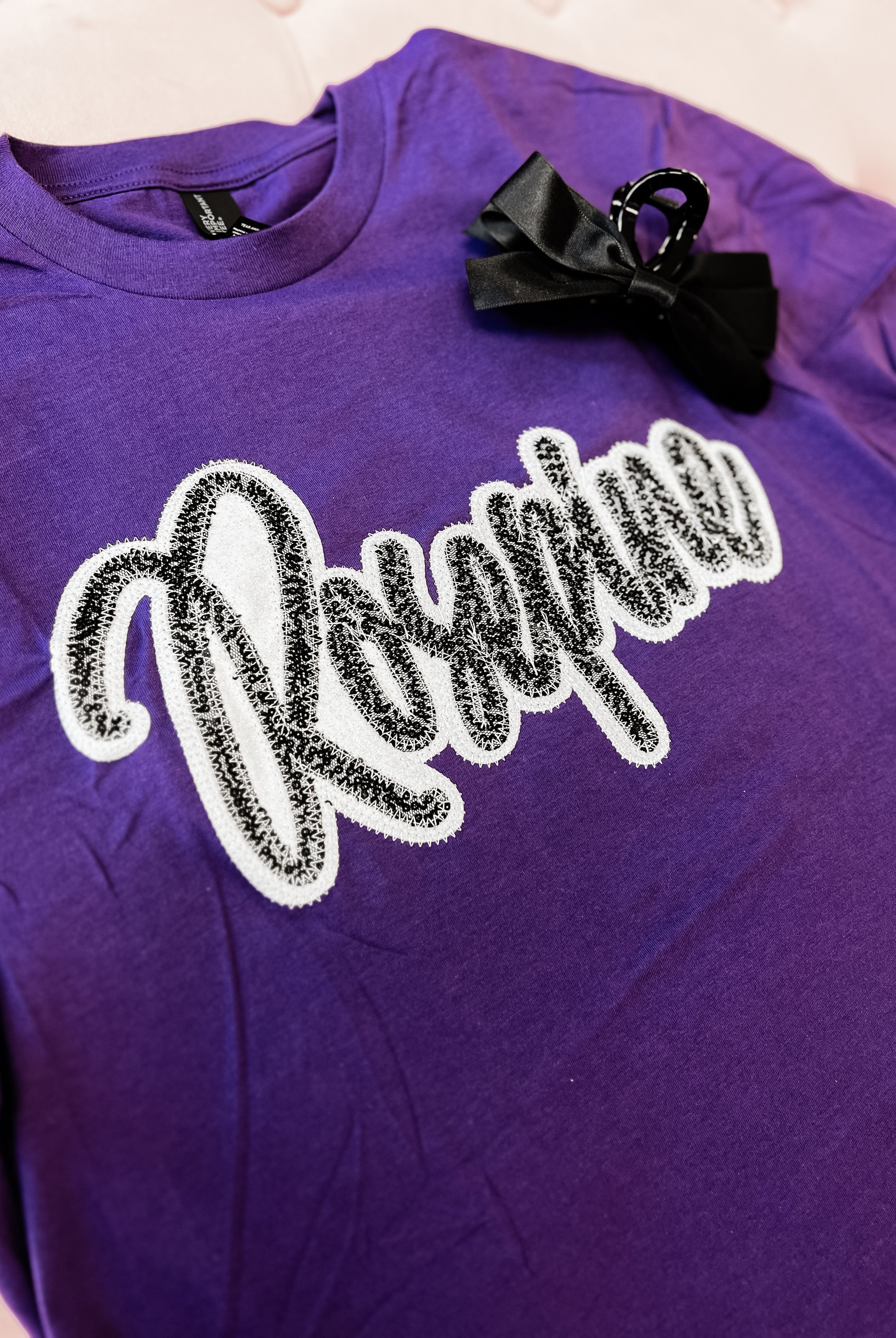 Rosepine Sequin Applique Spirit Tee-Graphic Tops-Dear Me Southern Boutique, located in DeRidder, Louisiana