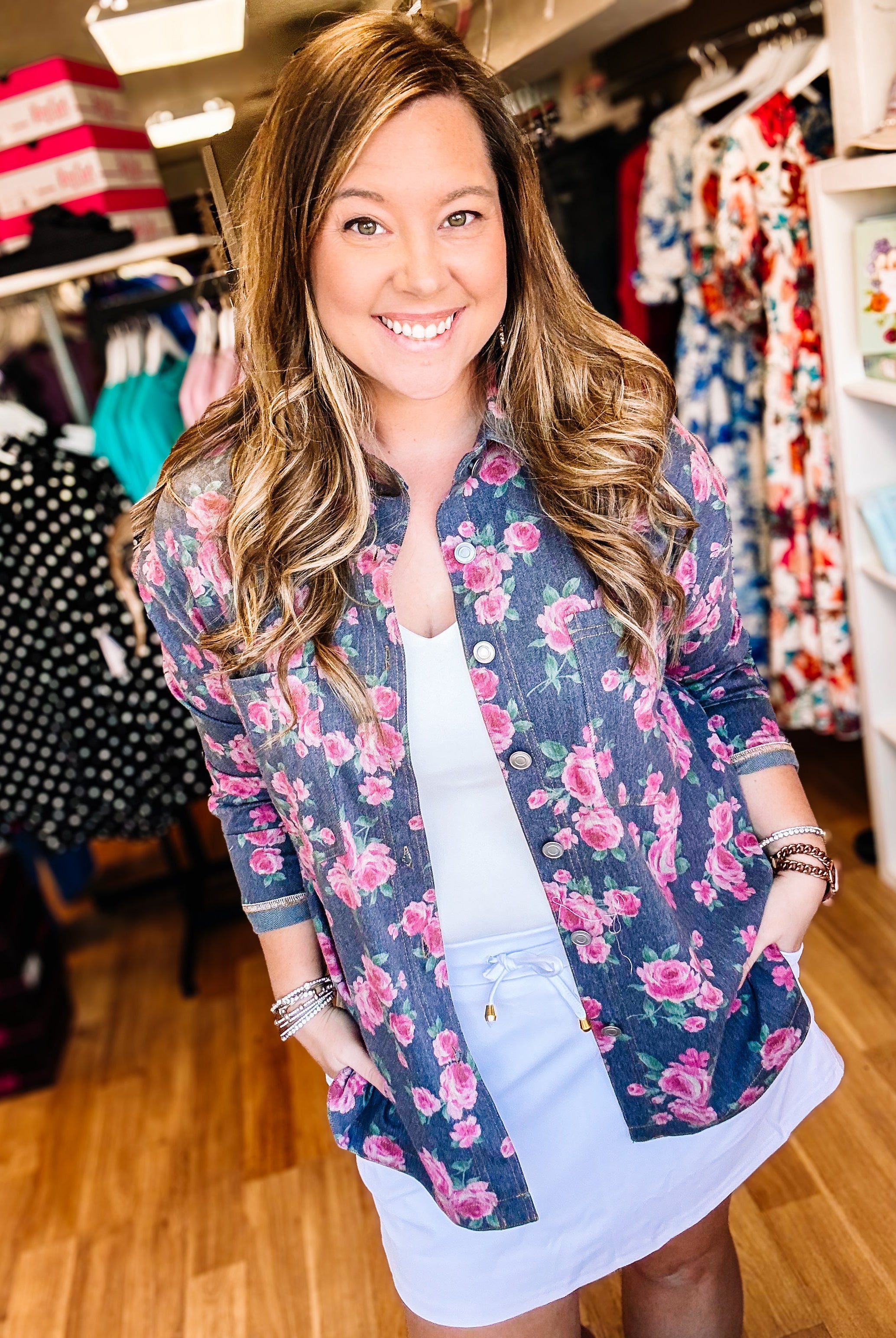 Rosie Refined Lightweight Denim Shacket-Dear Me Southern Boutique, located in DeRidder, Louisiana