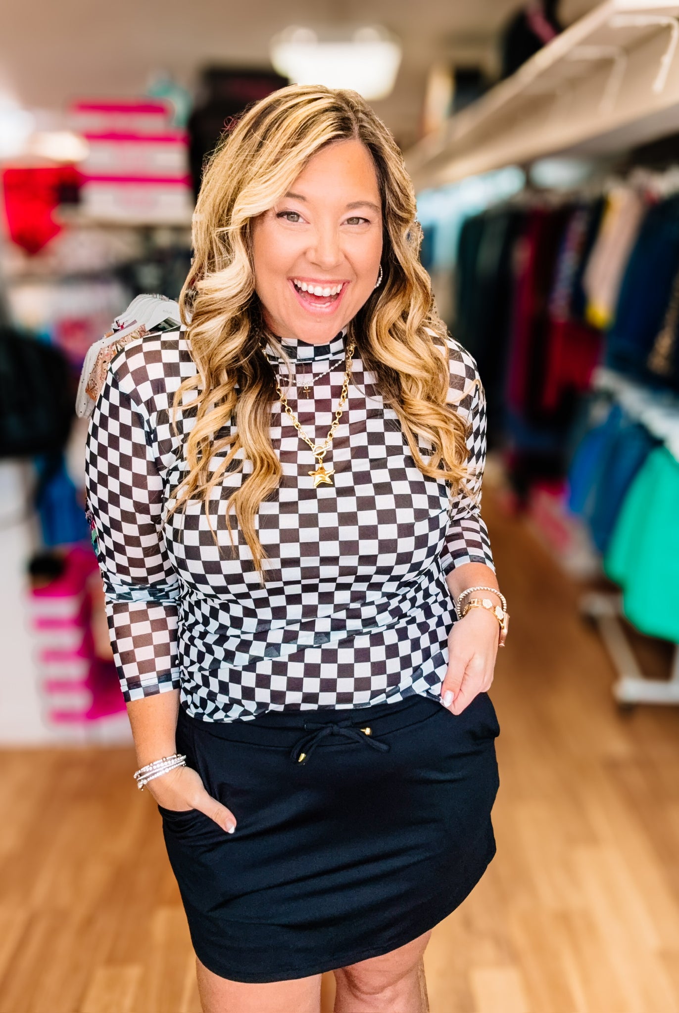 Round The Track Mesh Top-Blouses-Dear Me Southern Boutique, located in DeRidder, Louisiana