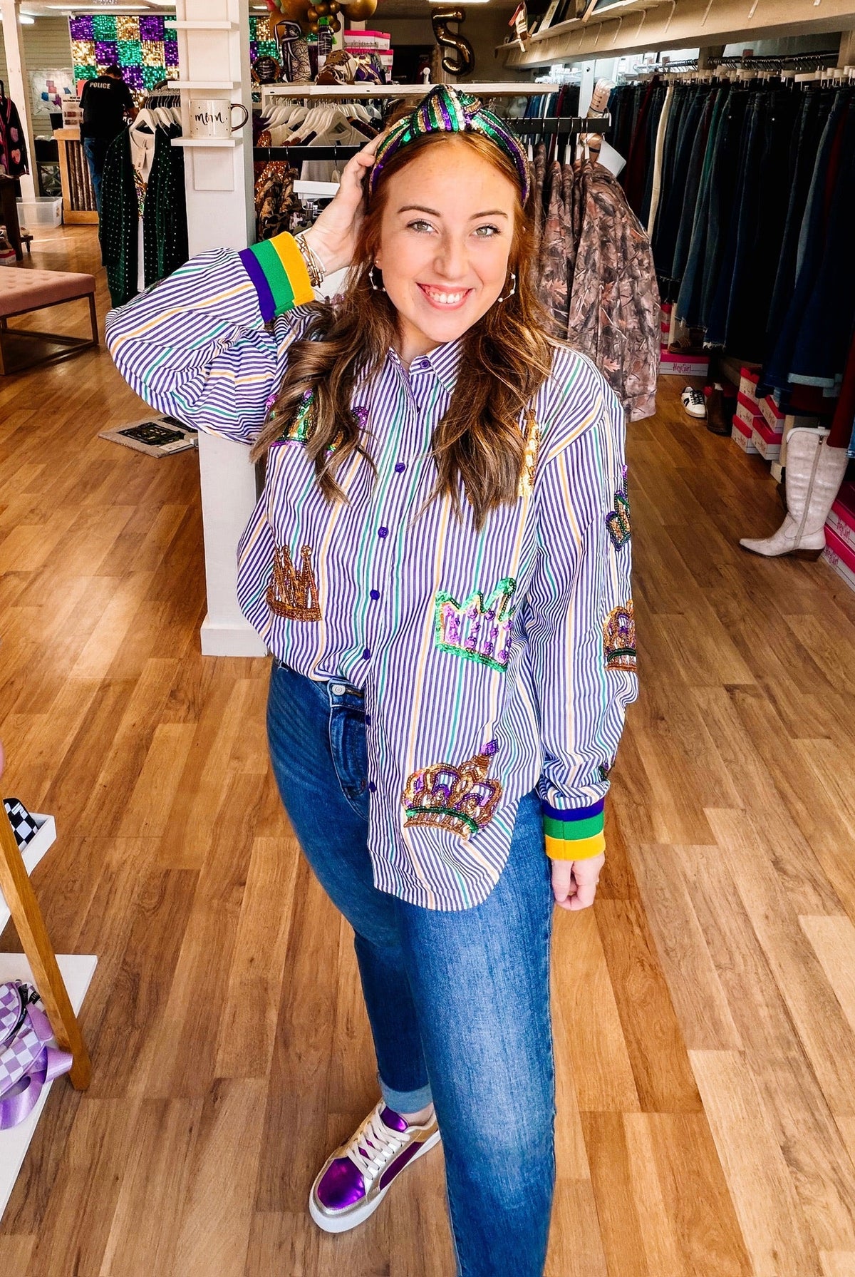 Royal Ruckus Sequin Button Down-Tops-Dear Me Southern Boutique, located in DeRidder, Louisiana