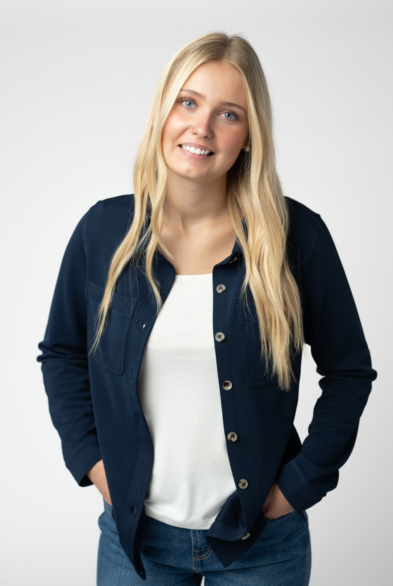 Ryleigh Ribbed Button Down - Navy-Dear Me Southern Boutique, located in DeRidder, Louisiana