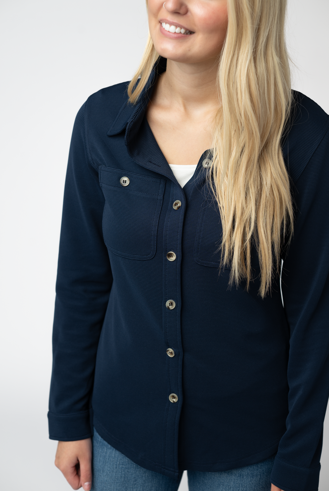 Ryleigh Ribbed Button Down - Navy-Dear Me Southern Boutique, located in DeRidder, Louisiana