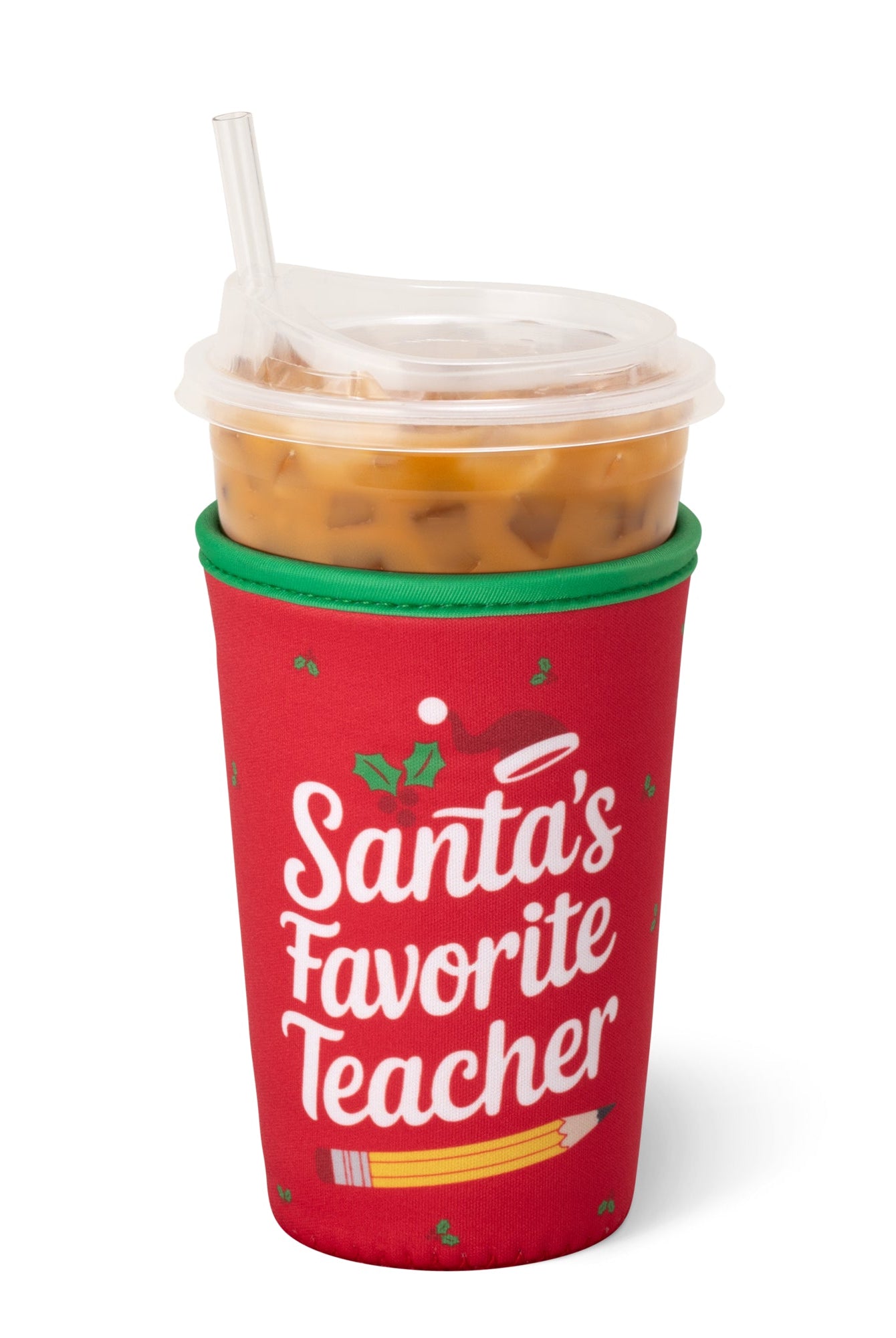 Santas Favorite Teacher Iced Cup Coolie-Travel Mugs-Dear Me Southern Boutique, located in DeRidder, Louisiana