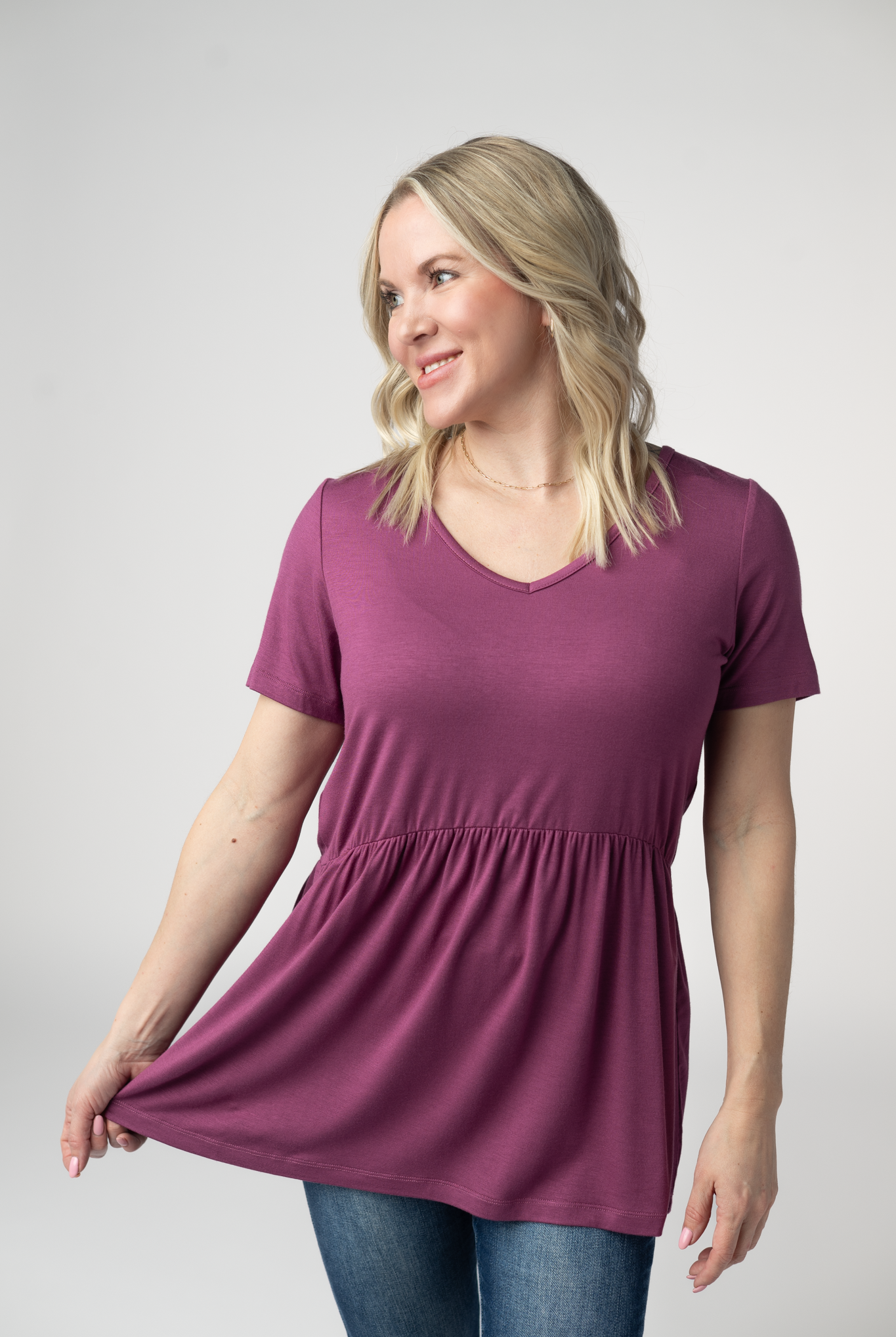 Sarah Ruffle Short Sleeve - Mulberry-Tops-Dear Me Southern Boutique, located in DeRidder, Louisiana