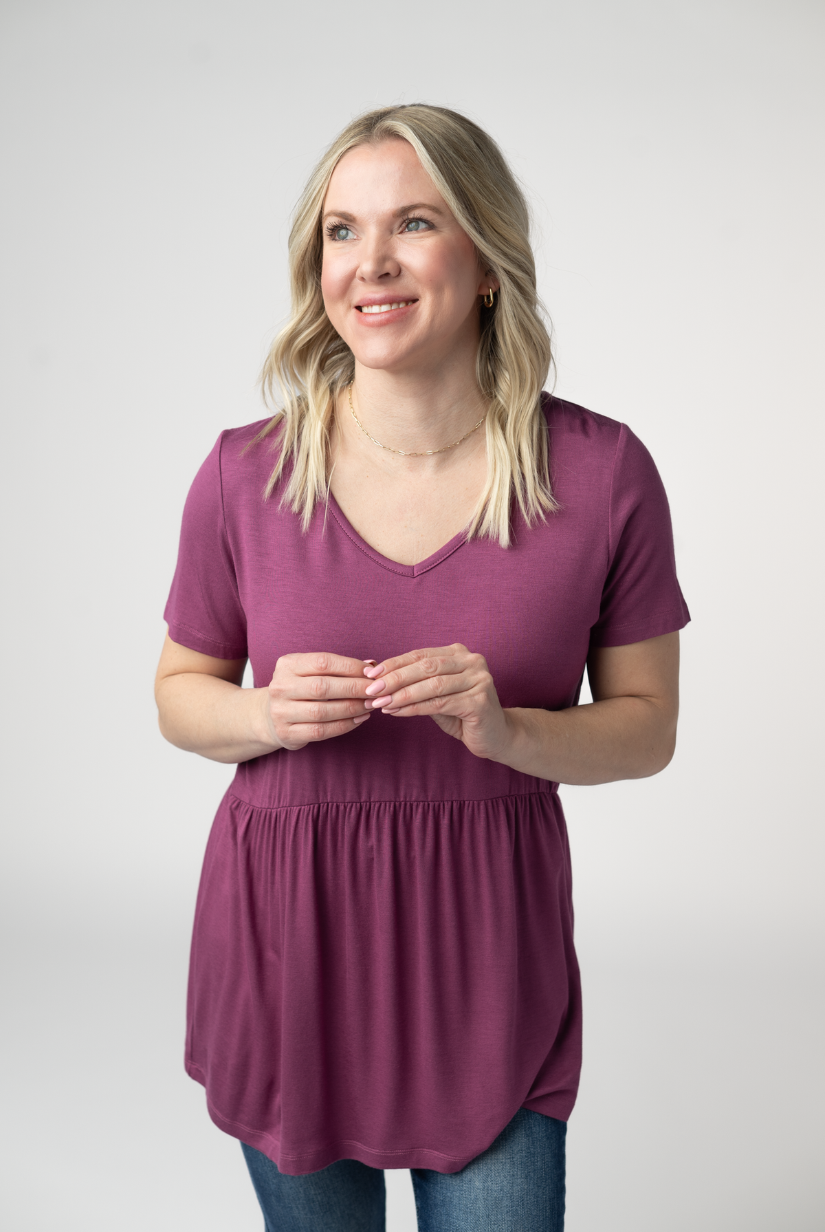 Sarah Ruffle Short Sleeve - Mulberry-Tops-Dear Me Southern Boutique, located in DeRidder, Louisiana