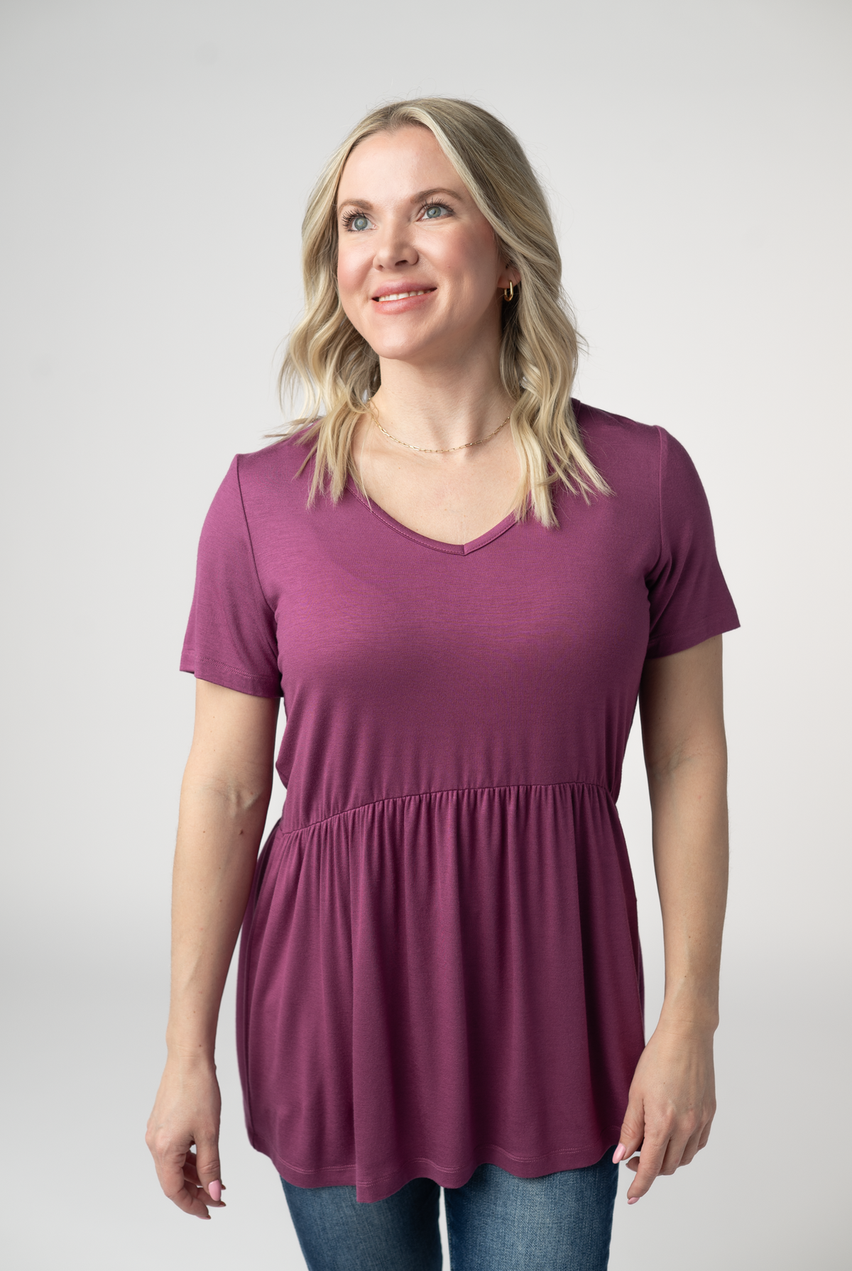 Sarah Ruffle Short Sleeve - Mulberry-Tops-Dear Me Southern Boutique, located in DeRidder, Louisiana