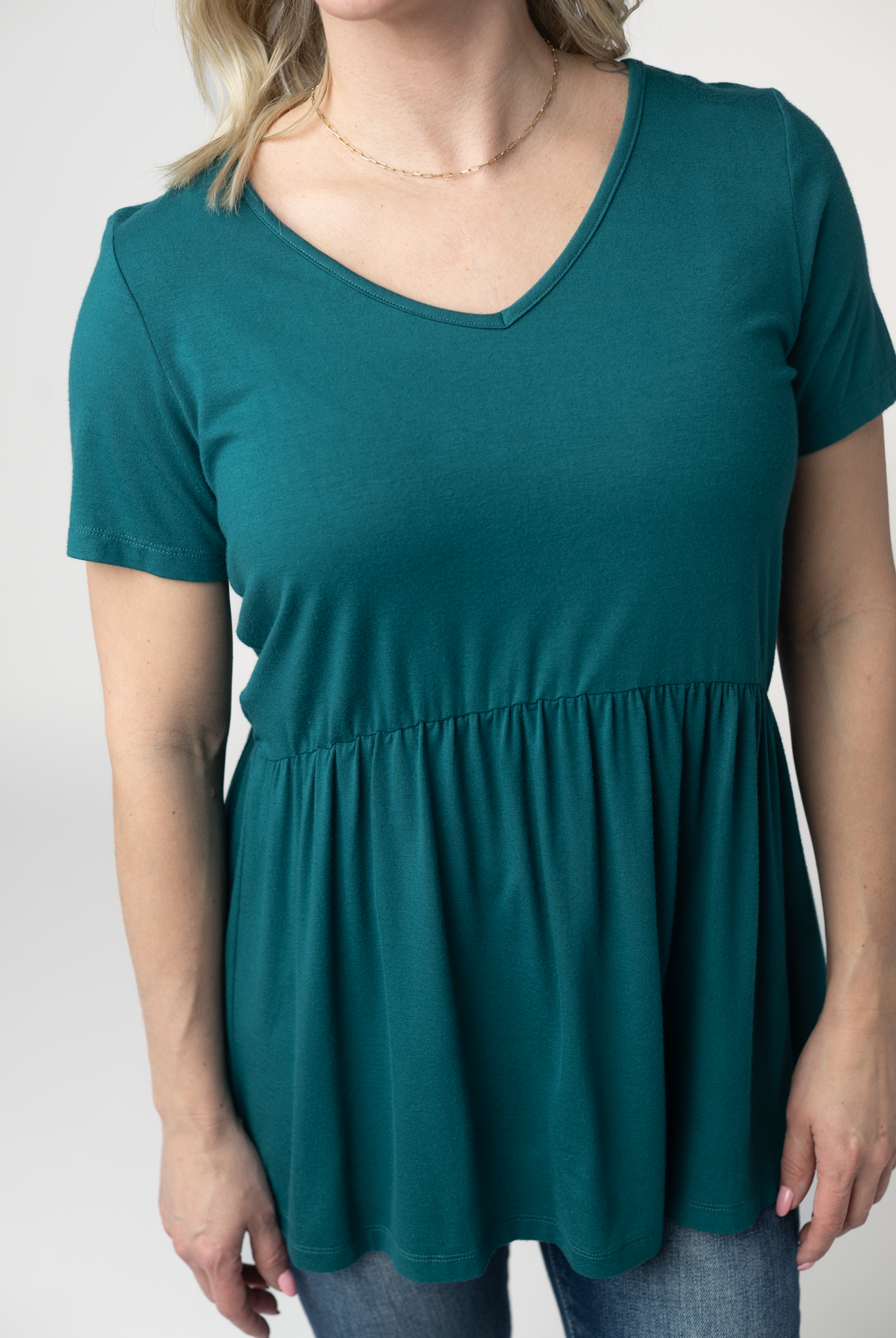 Sarah Ruffle Short Sleeve - Teal-Tops-Dear Me Southern Boutique, located in DeRidder, Louisiana